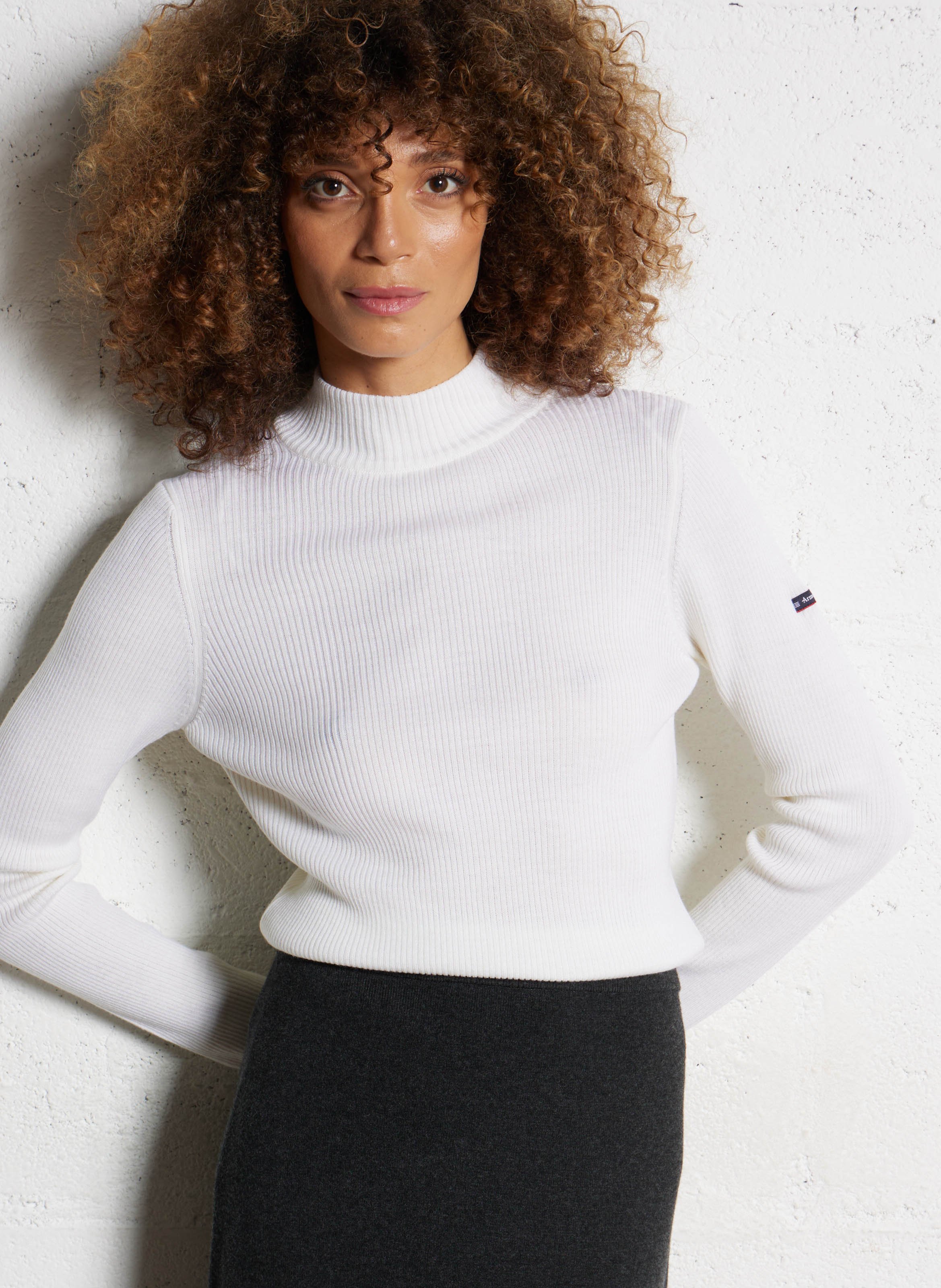 Pull col montant côtelé en laine combourg ARMOR-LUX Beige