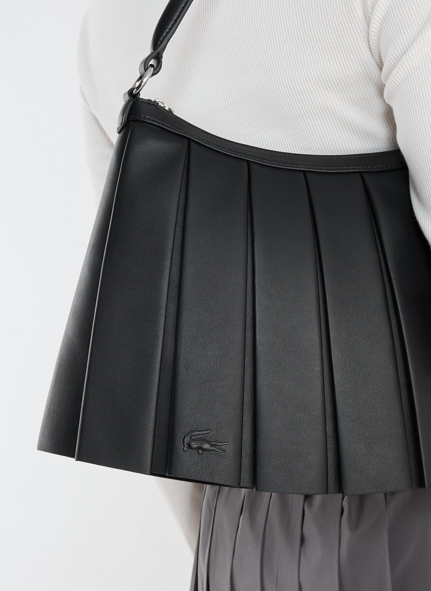 Grand sac Lenglen porté épaule plissé en cuir LACOSTE Noir