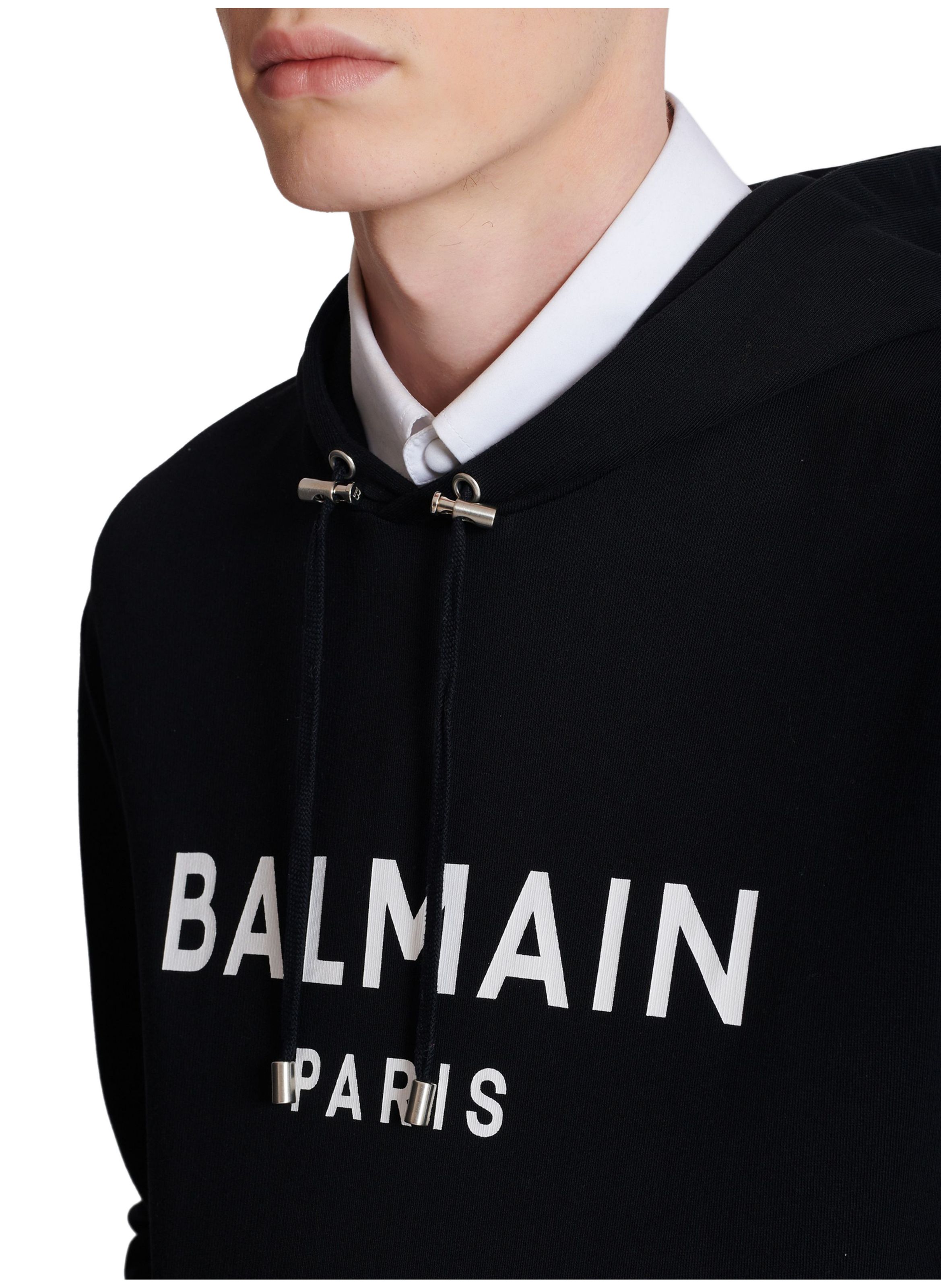 Hoodie en coton à imprimé BALMAIN Noir