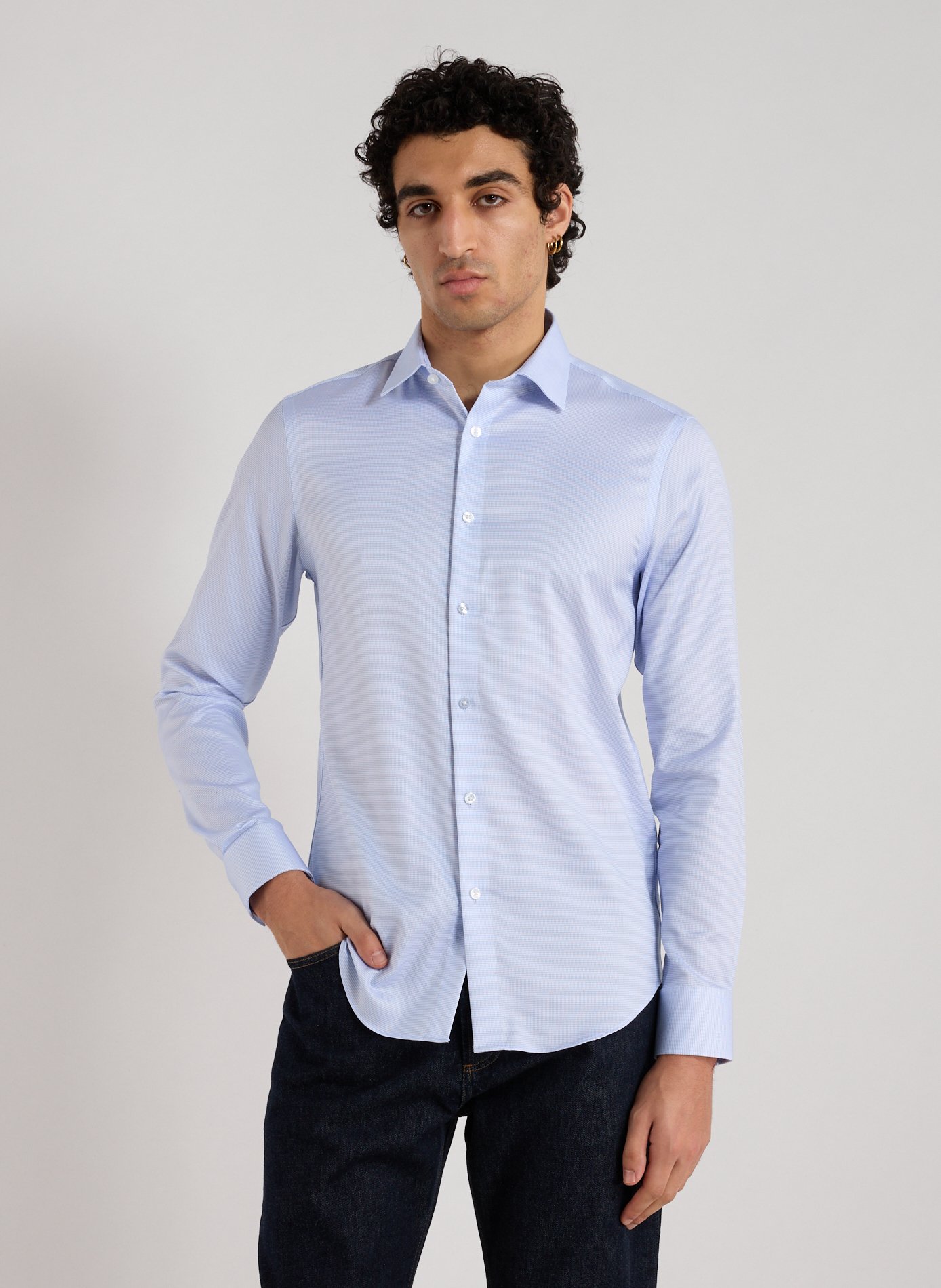 CALVIN KLEIN Slim cotton-blend shirt Blue