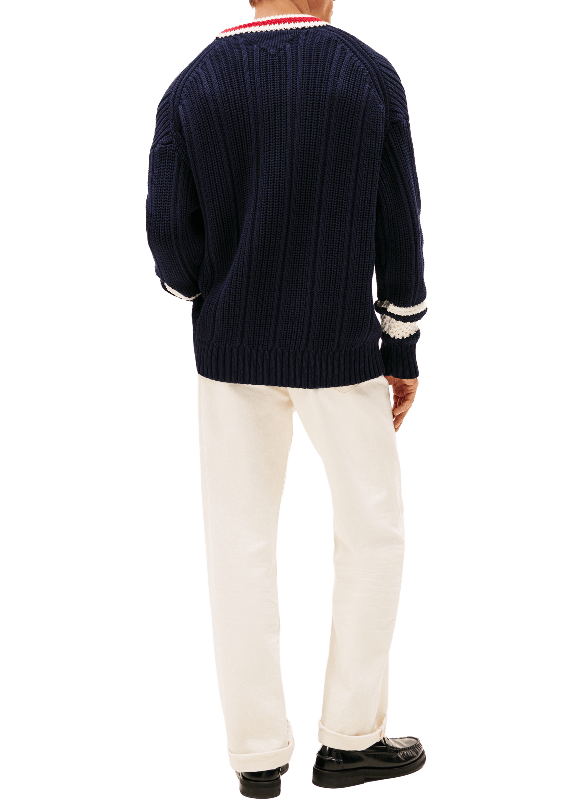 College-style ribbed chunky knit cotton cardigan TOMMY HILFIGER Blue