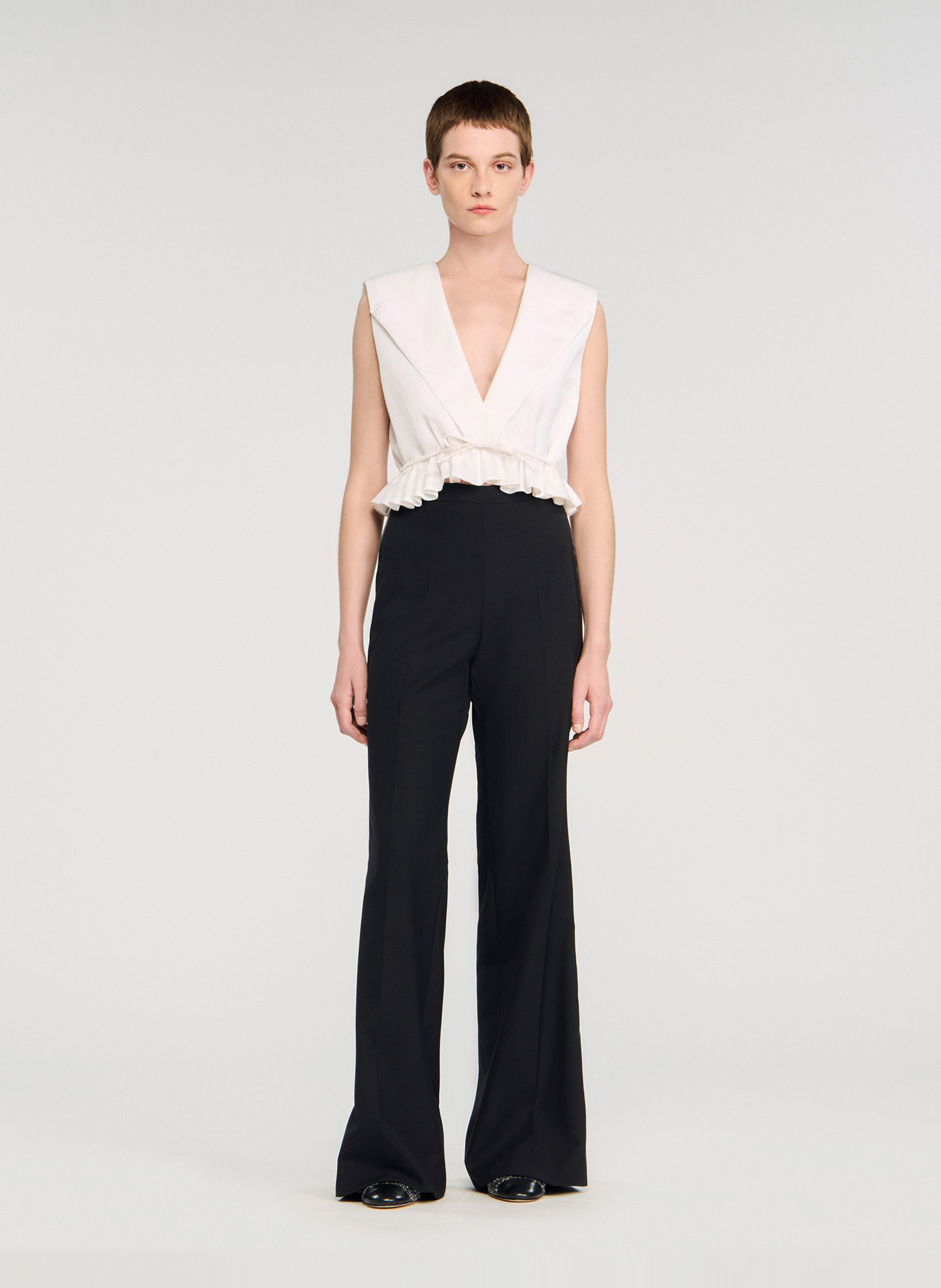 Pantalon flare en laine mélangée SANDRO Noir