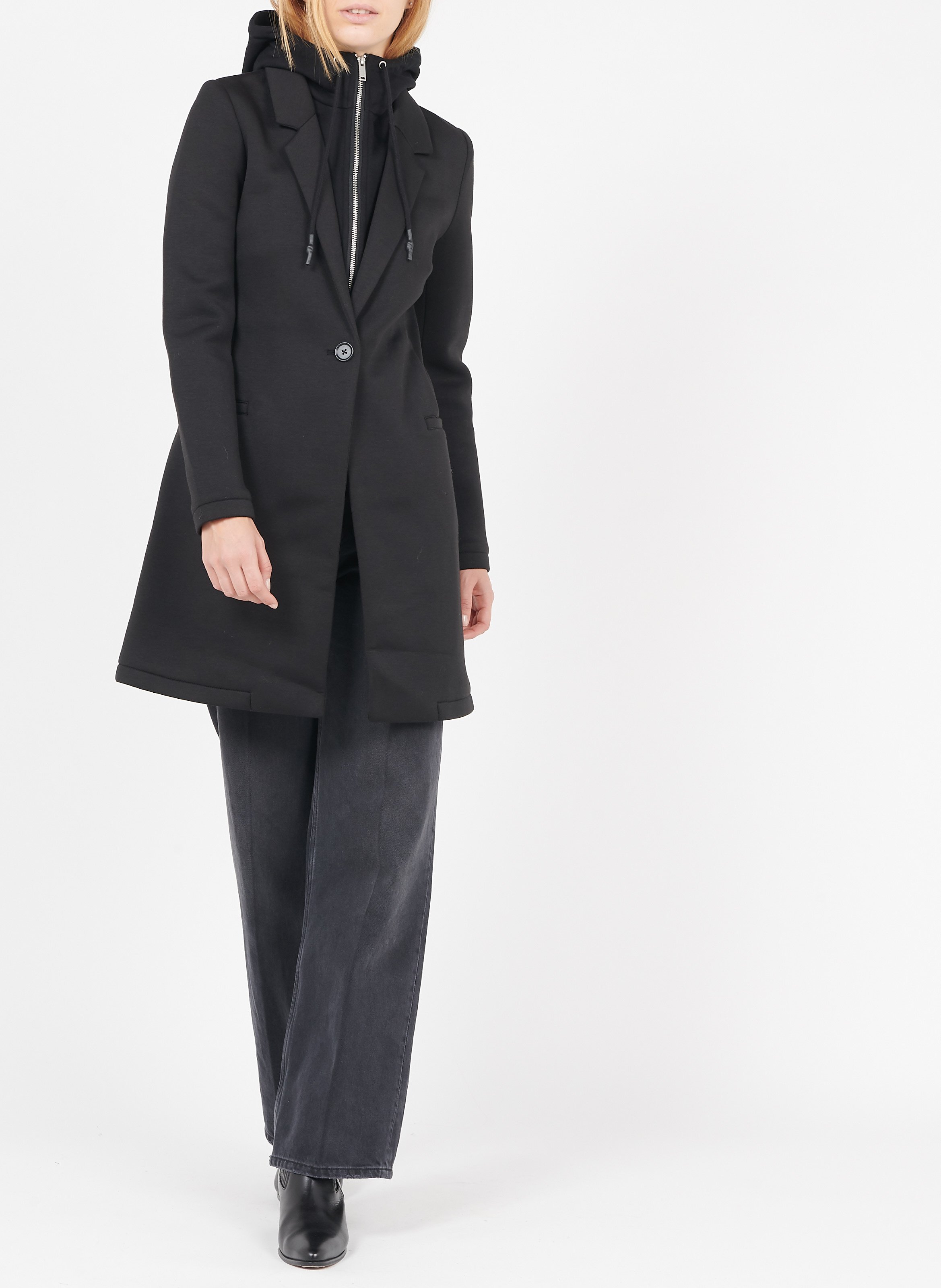 Manteau mi-long col tailleur à capuche IKKS Noir