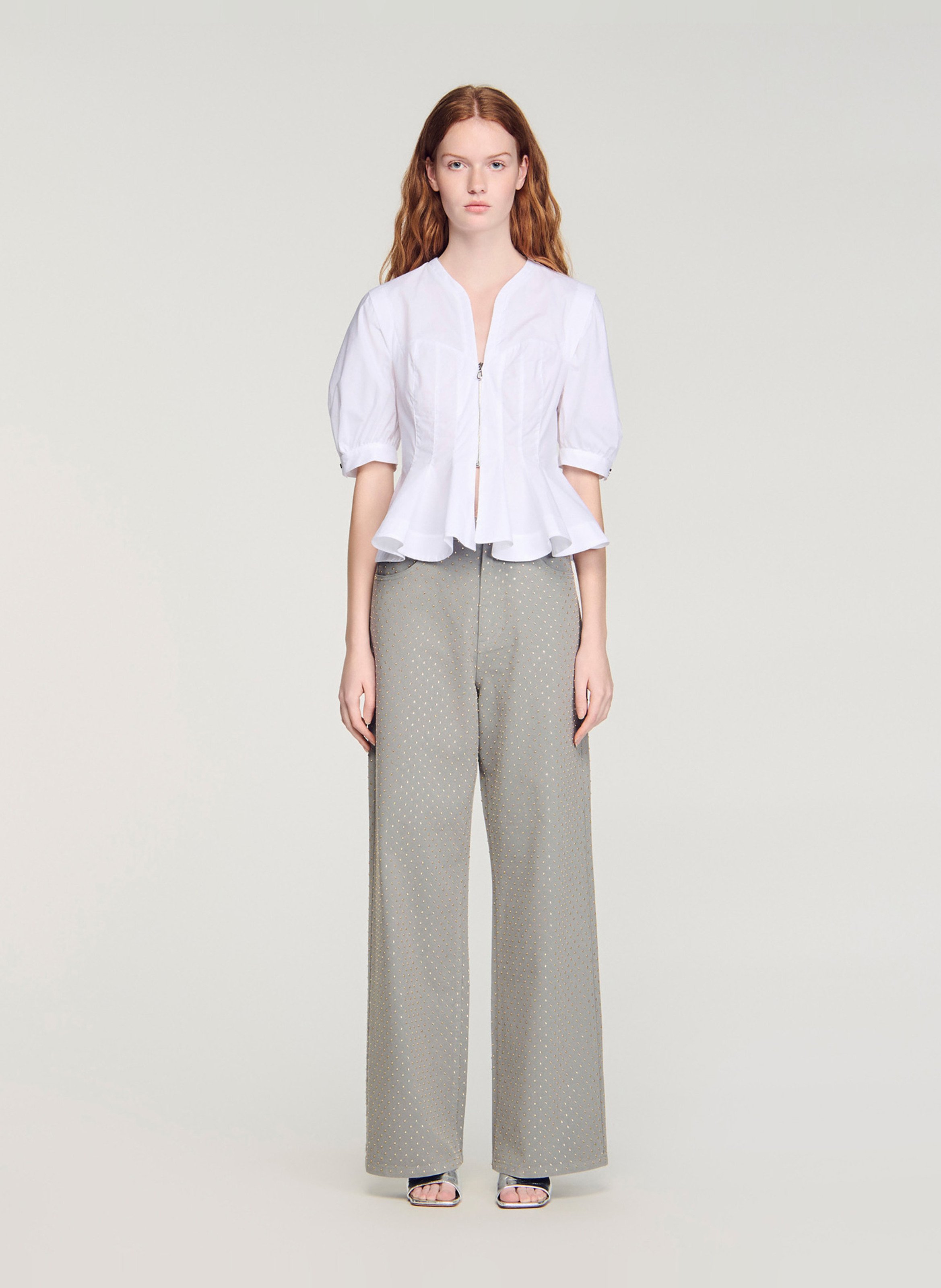 Blouse col v en coton SANDRO Blanc