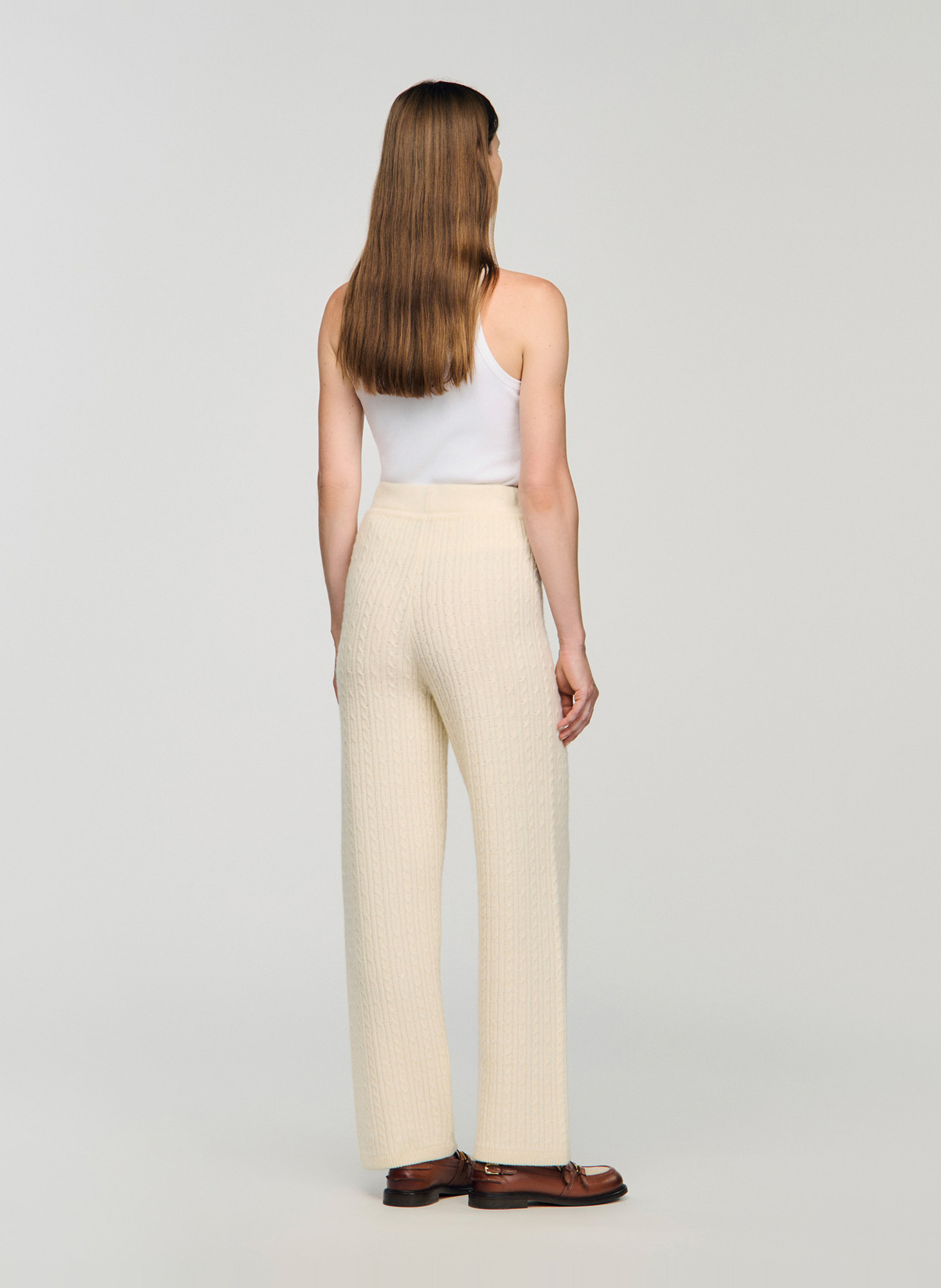 Pantalon droit tressée en laine SANDRO Beige