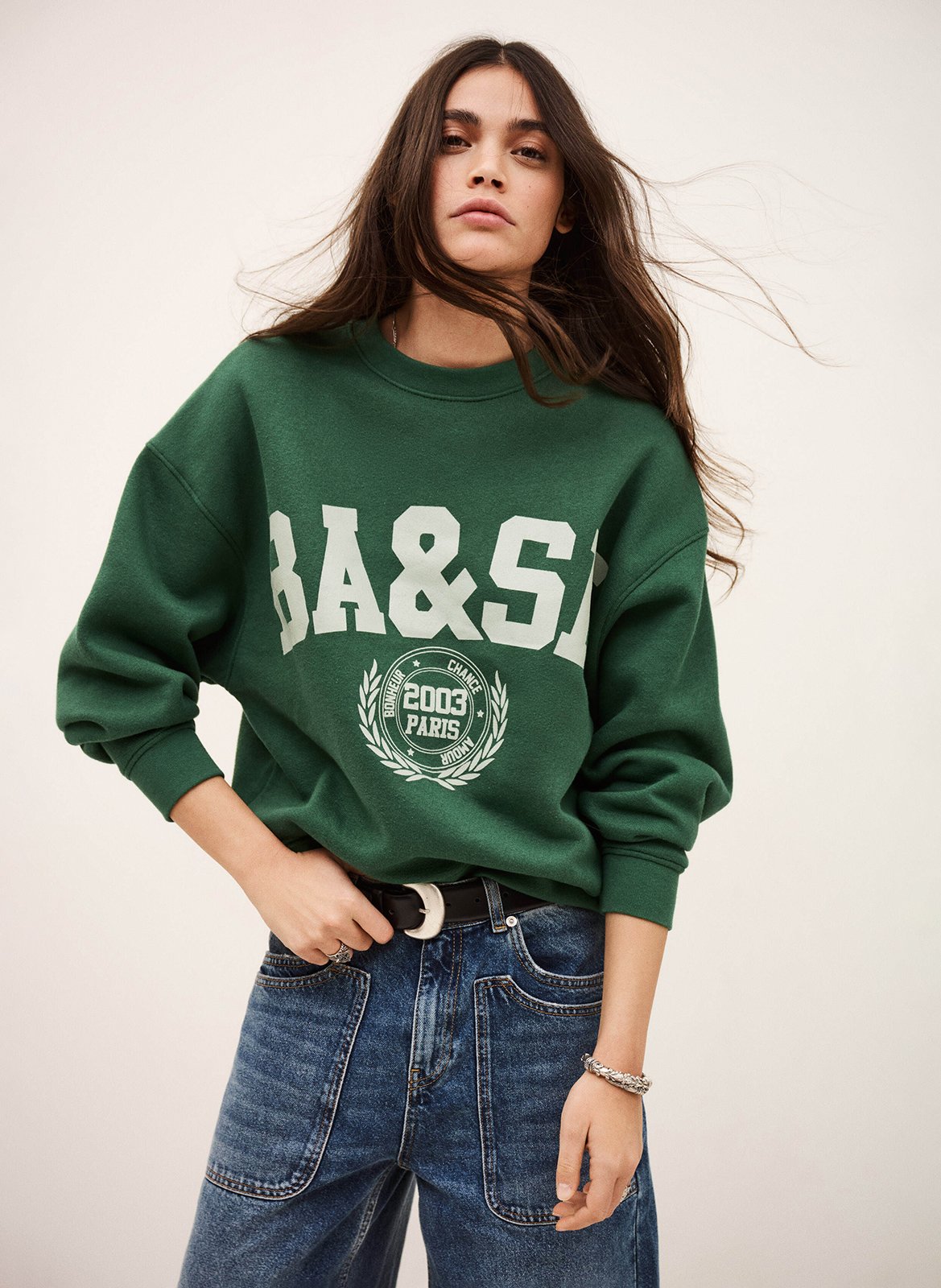Sweat ample sérigraphié en coton mélangé fenja BA&SH Vert