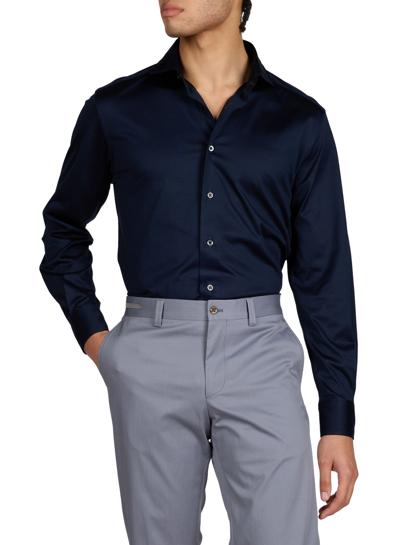 Straight Satin Cotton Shirt CORNELIANI Blue