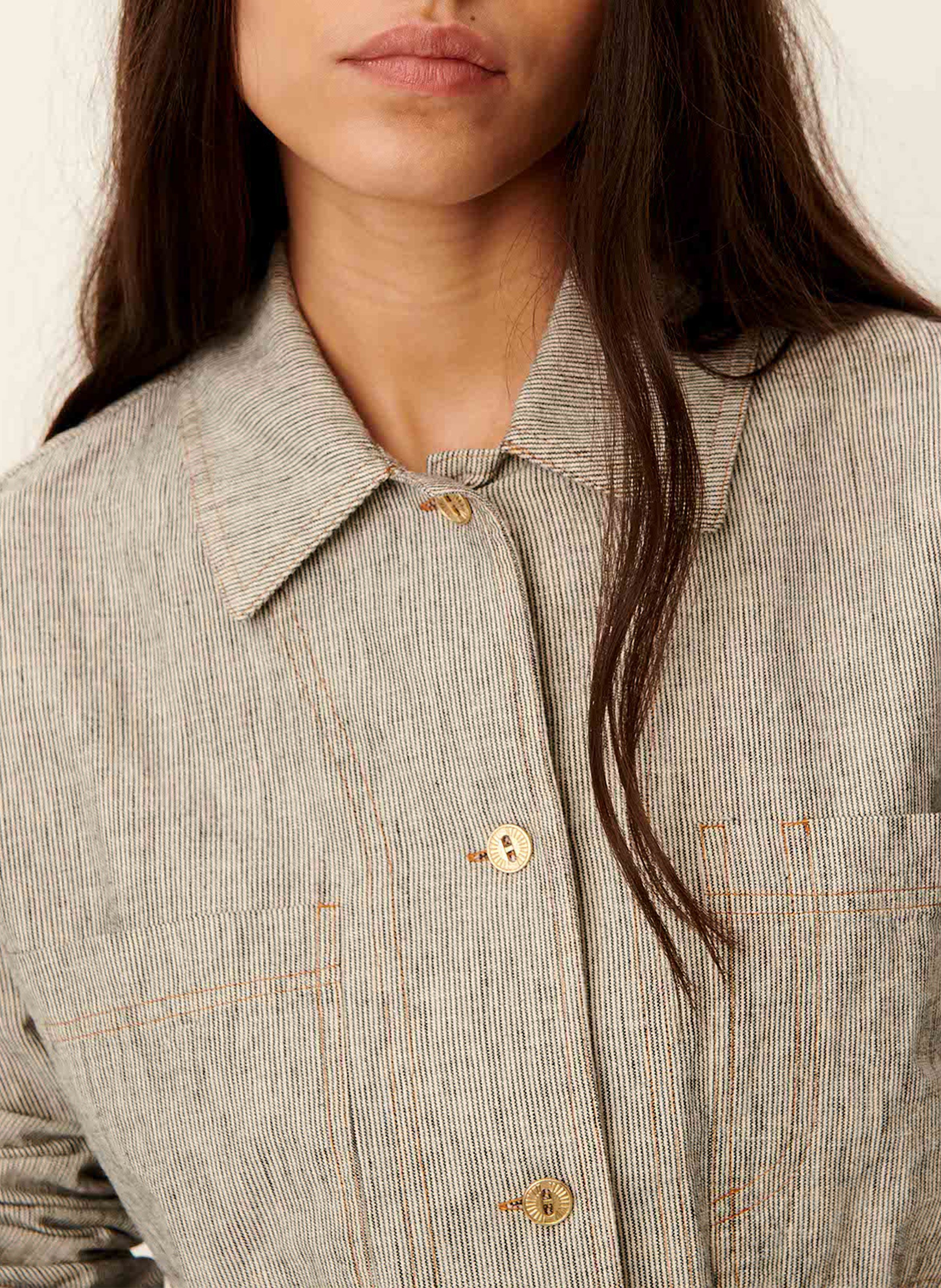 Surchemise droite courte en lin mélangé notteri SESSUN Gris