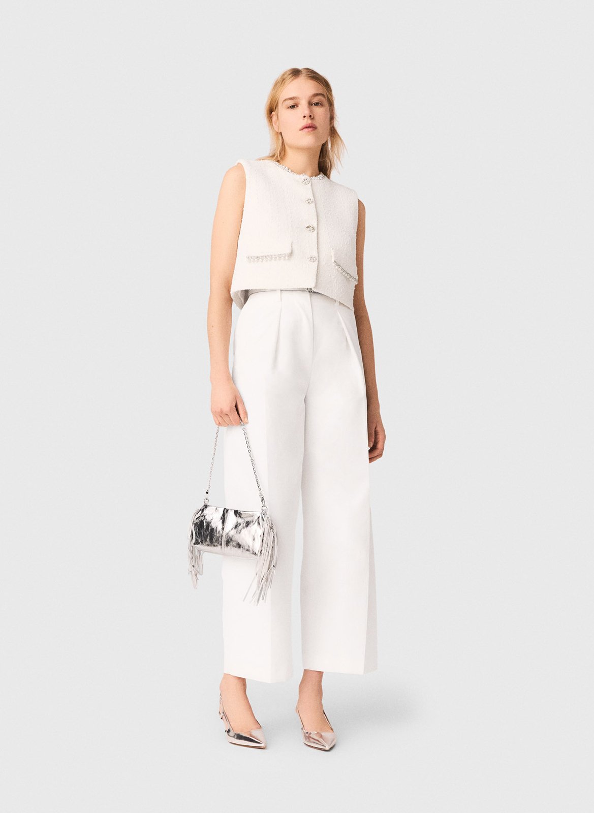 Pantalon large taille haute MAJE Blanc