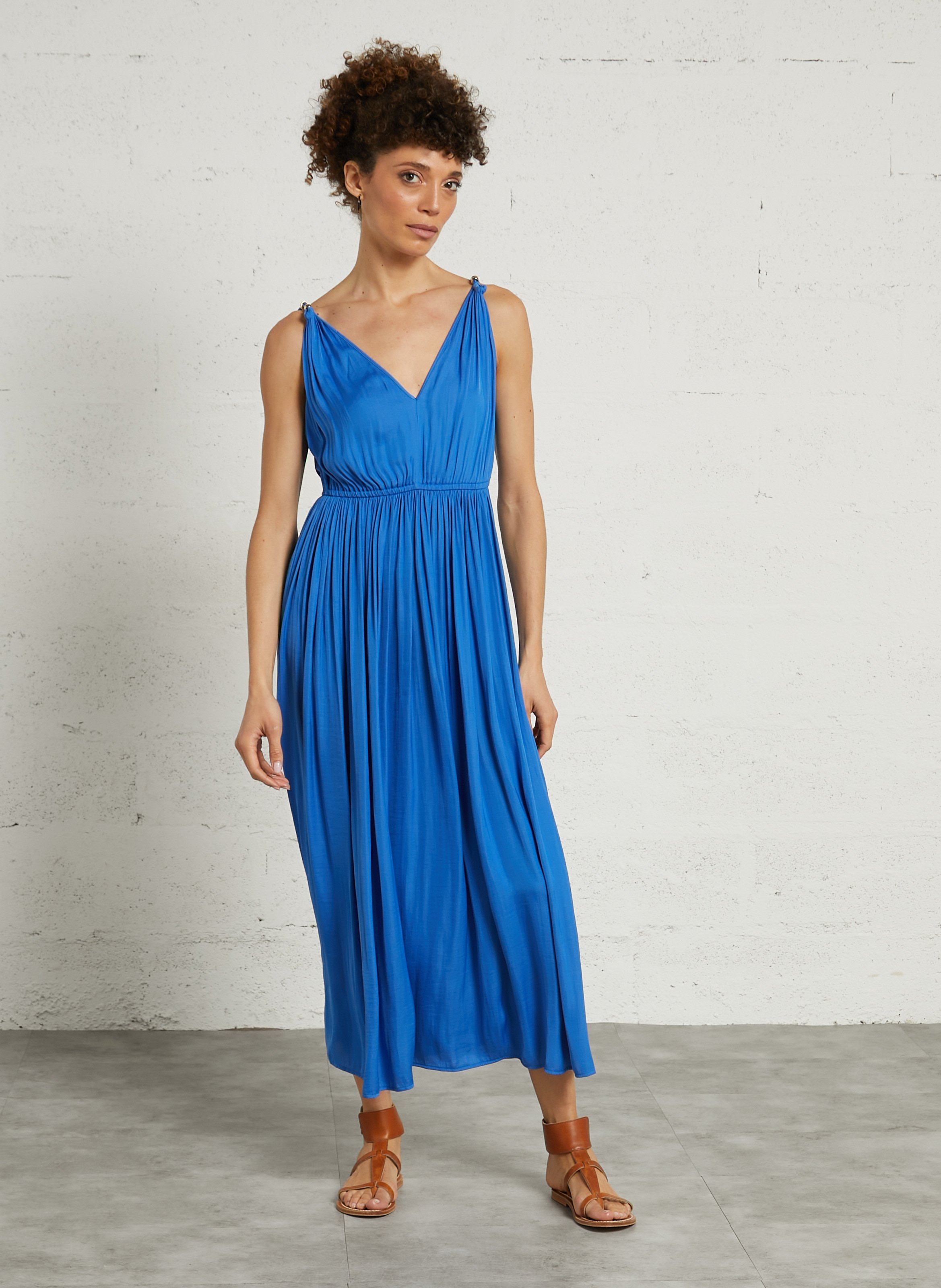 Robe longue plissée col v lisana MAISON 123 Violet