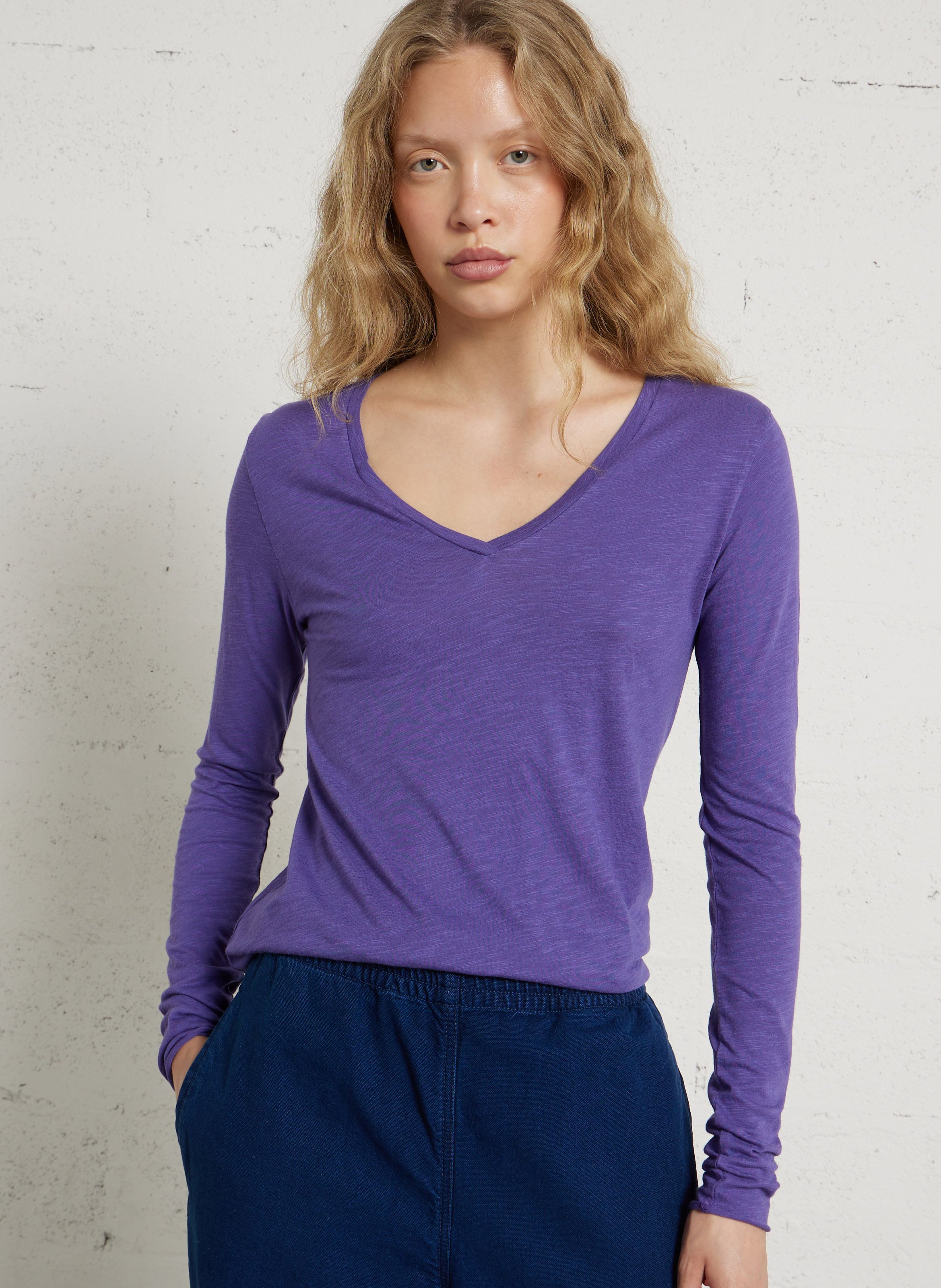 Tee-shirt à col v en coton mélangé jacksonville AMERICAN VINTAGE Violet