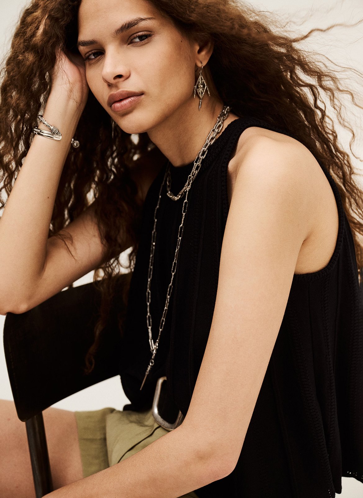 Top oversize en maille ajourée serres Noir