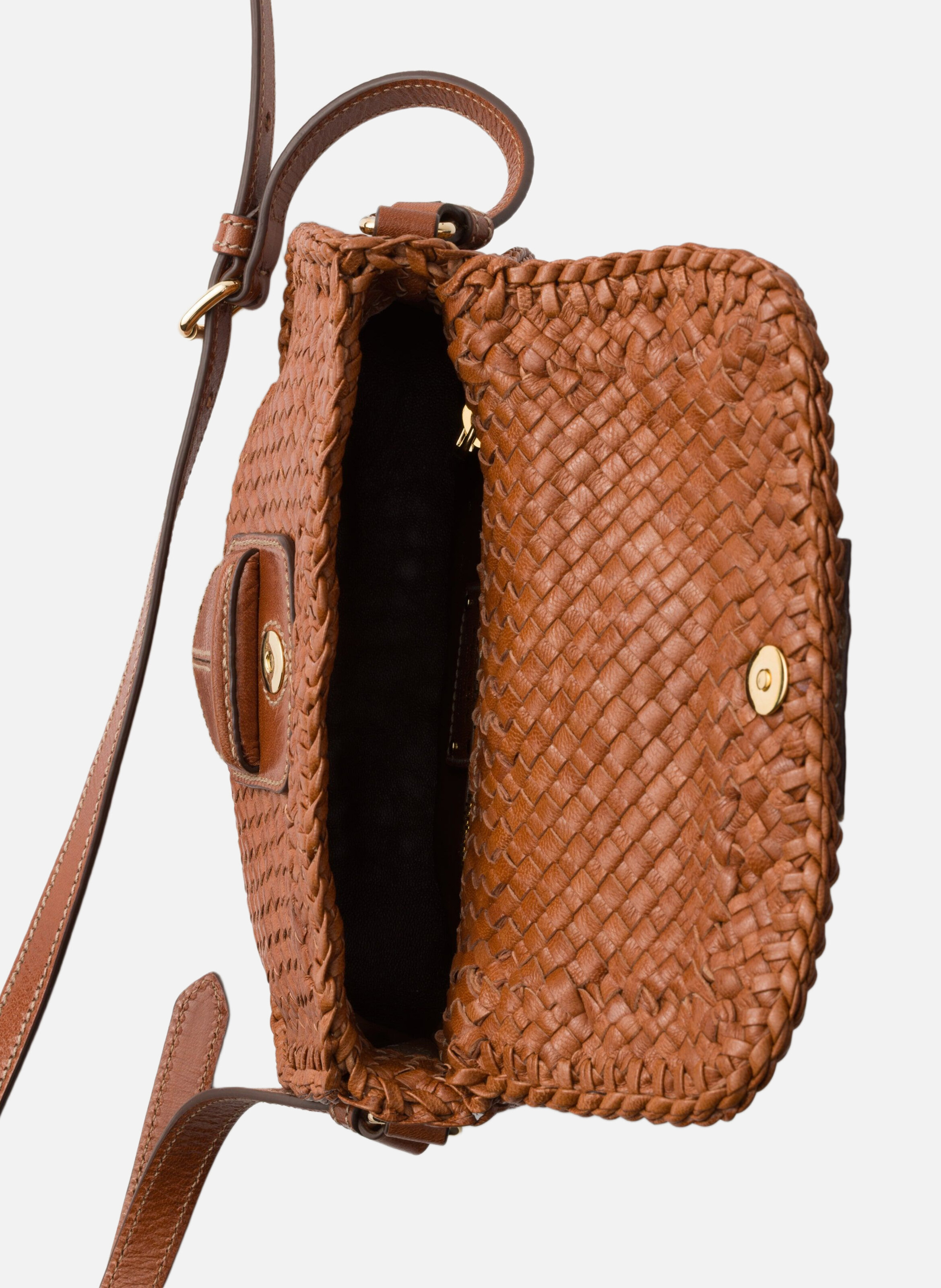 Mini sac à bandoulière en cuir tressé PRADA Marron
