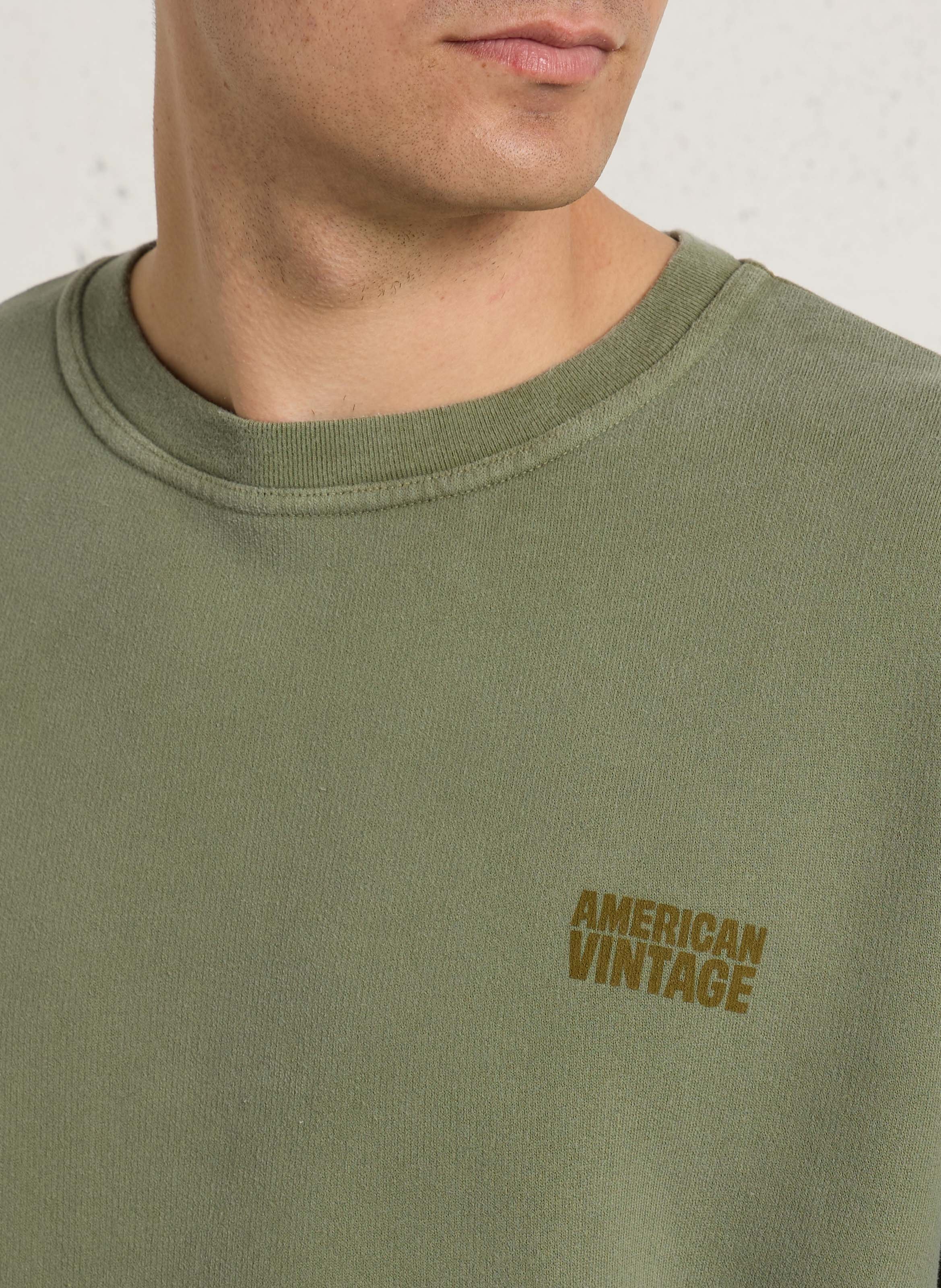 Sweat ample col rond sérigraphié en coton plizzy AMERICAN VINTAGE Vert