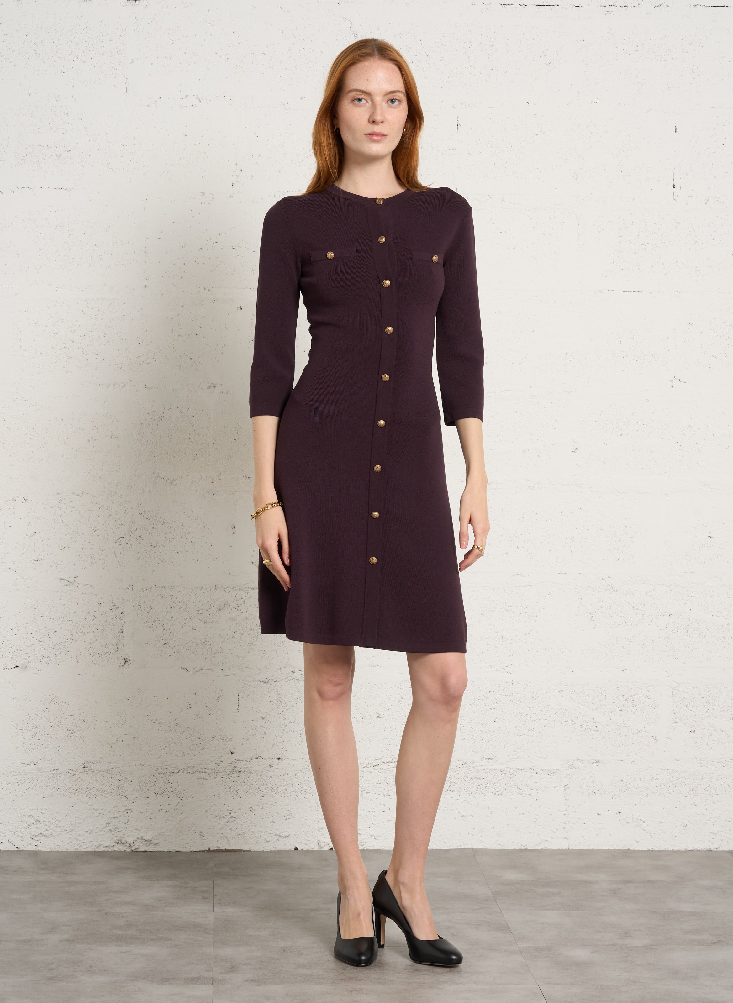 Robe midi tricot boutonné IKKS Violet