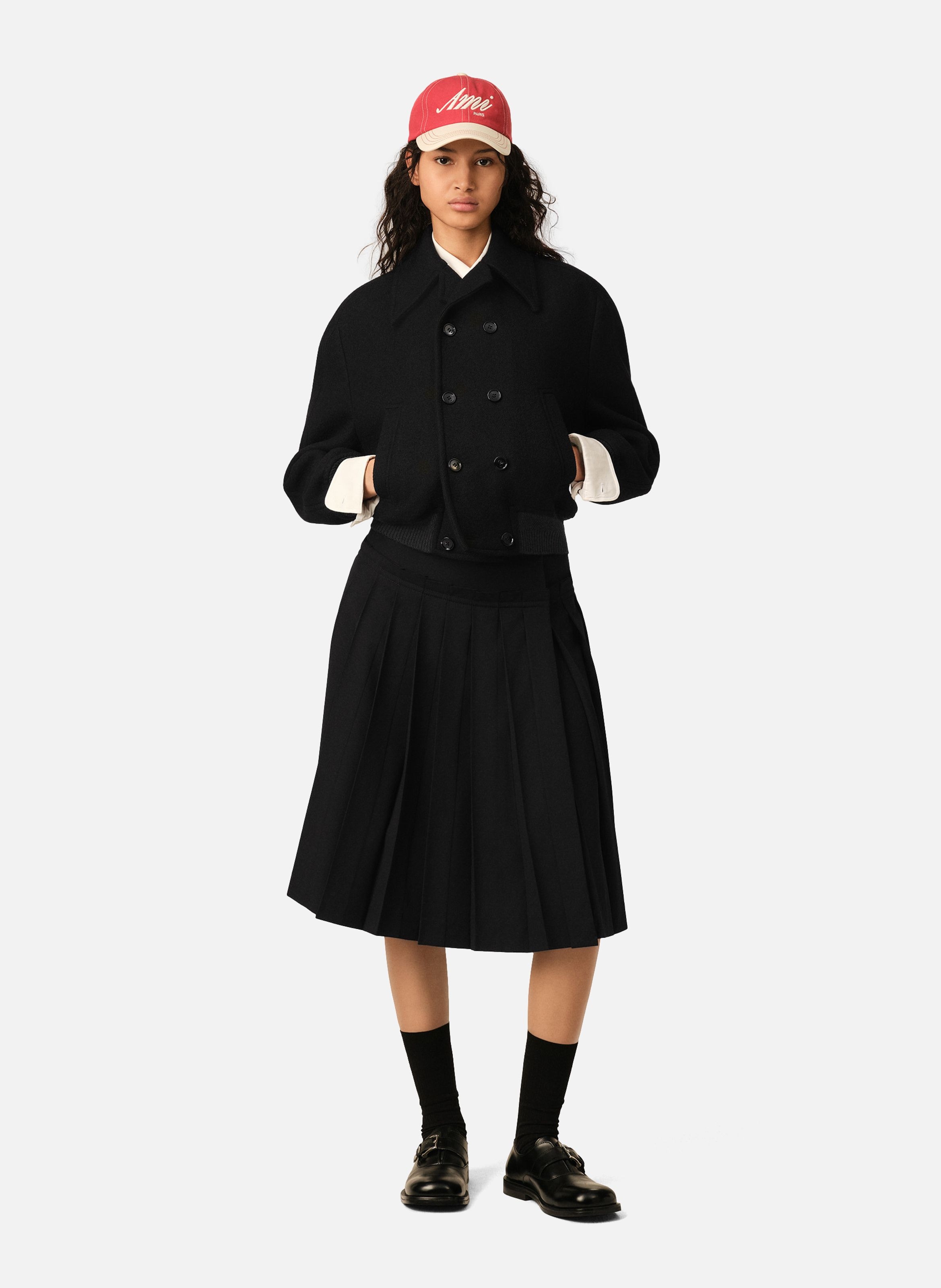 Bomber court double boutonnage en laine AMI PARIS Noir