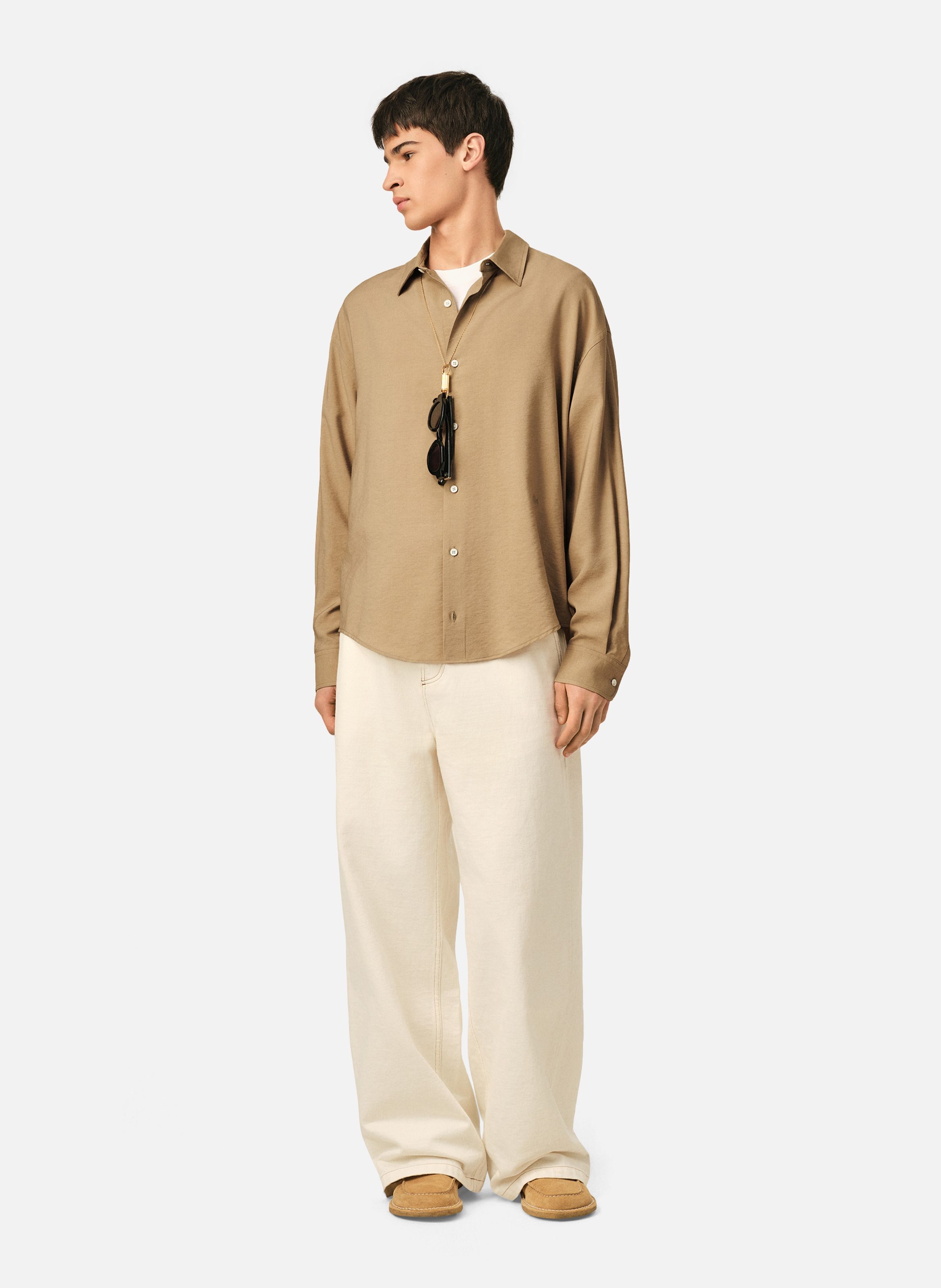 Chemise boxy unisexe en twill de viscose AMI PARIS Beige