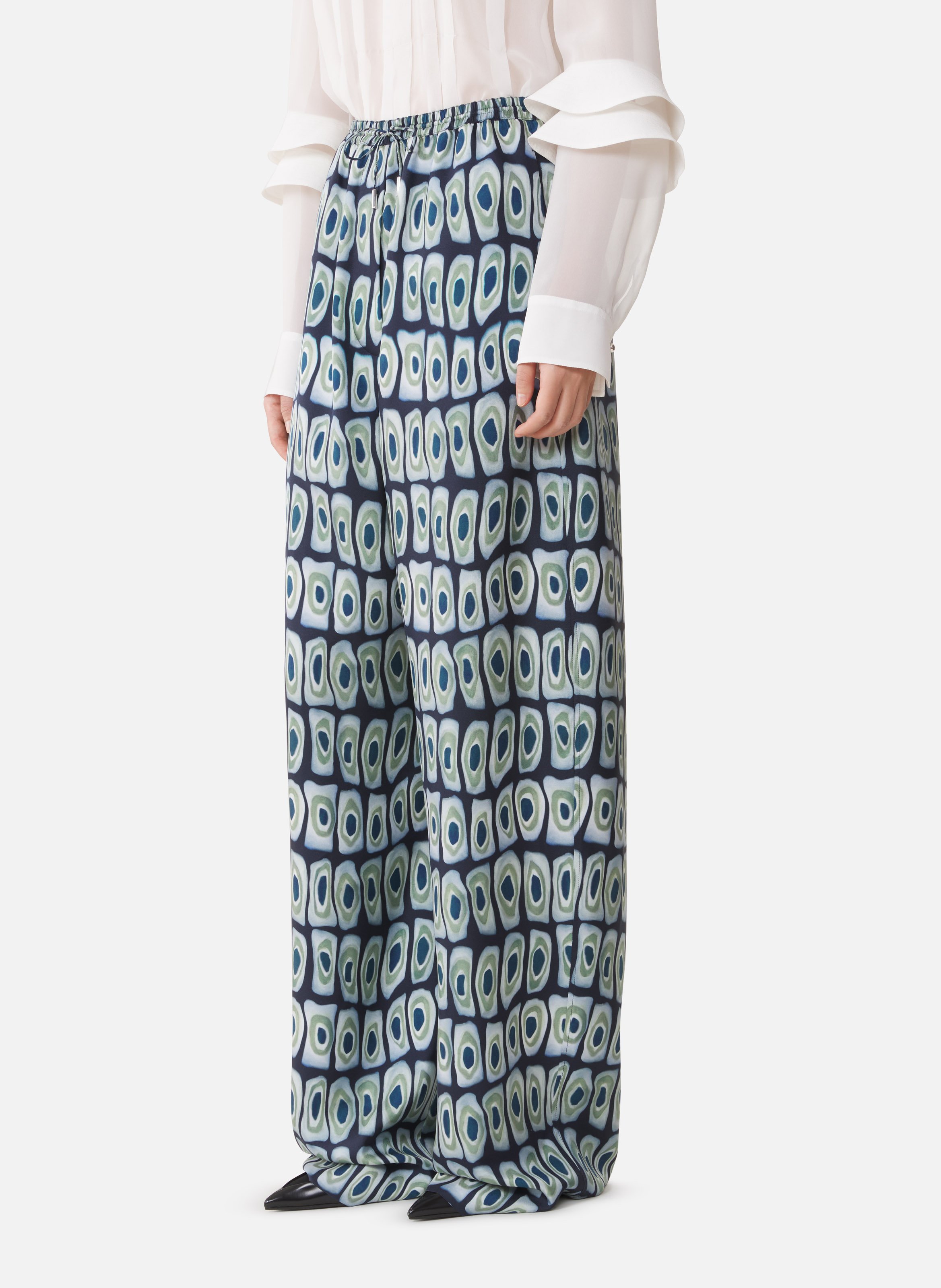 Pantalon large en soie imprimée LANVIN Vert