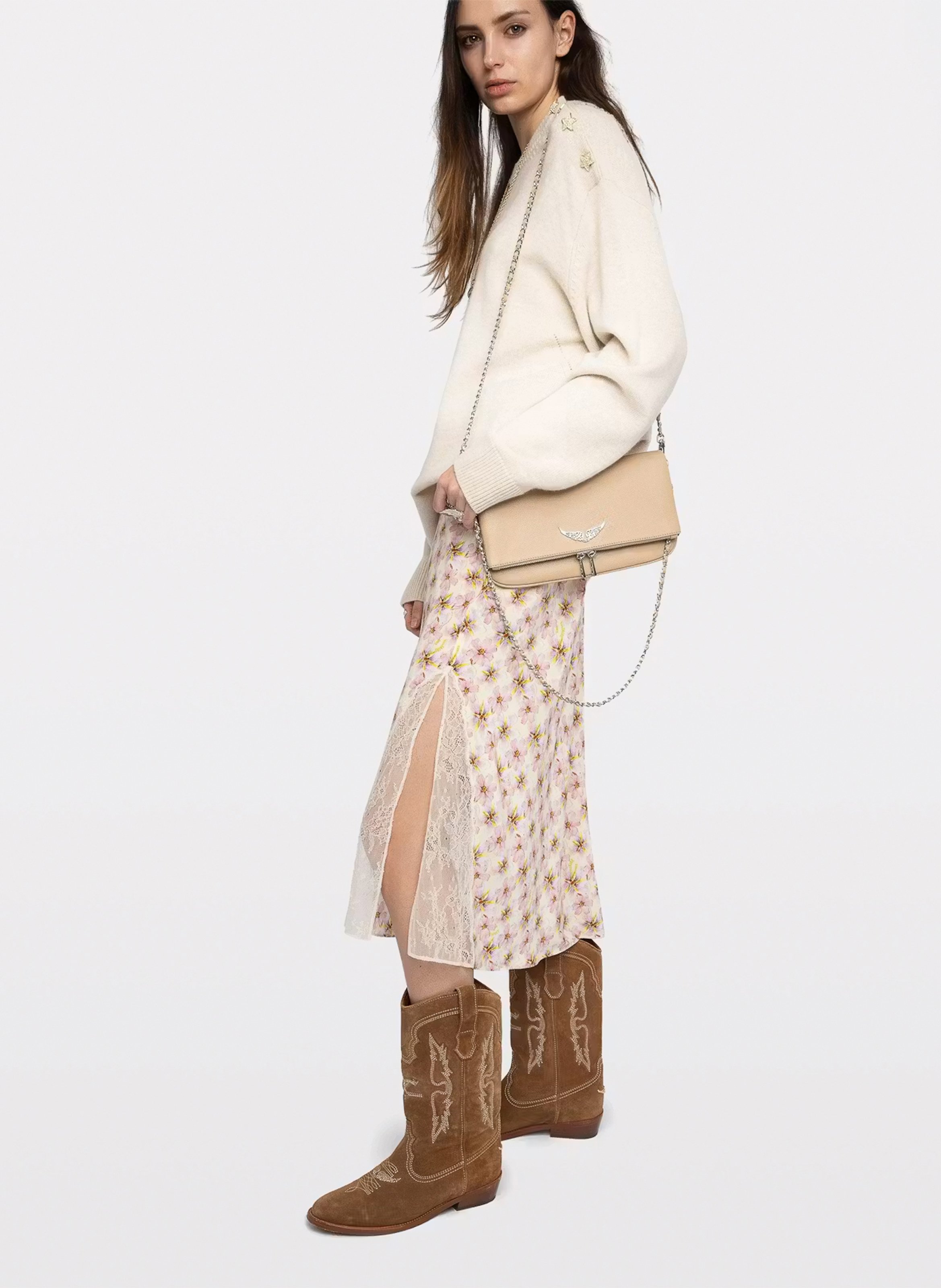 Sac bandoulière en cuir rock ZADIG&VOLTAIRE Beige