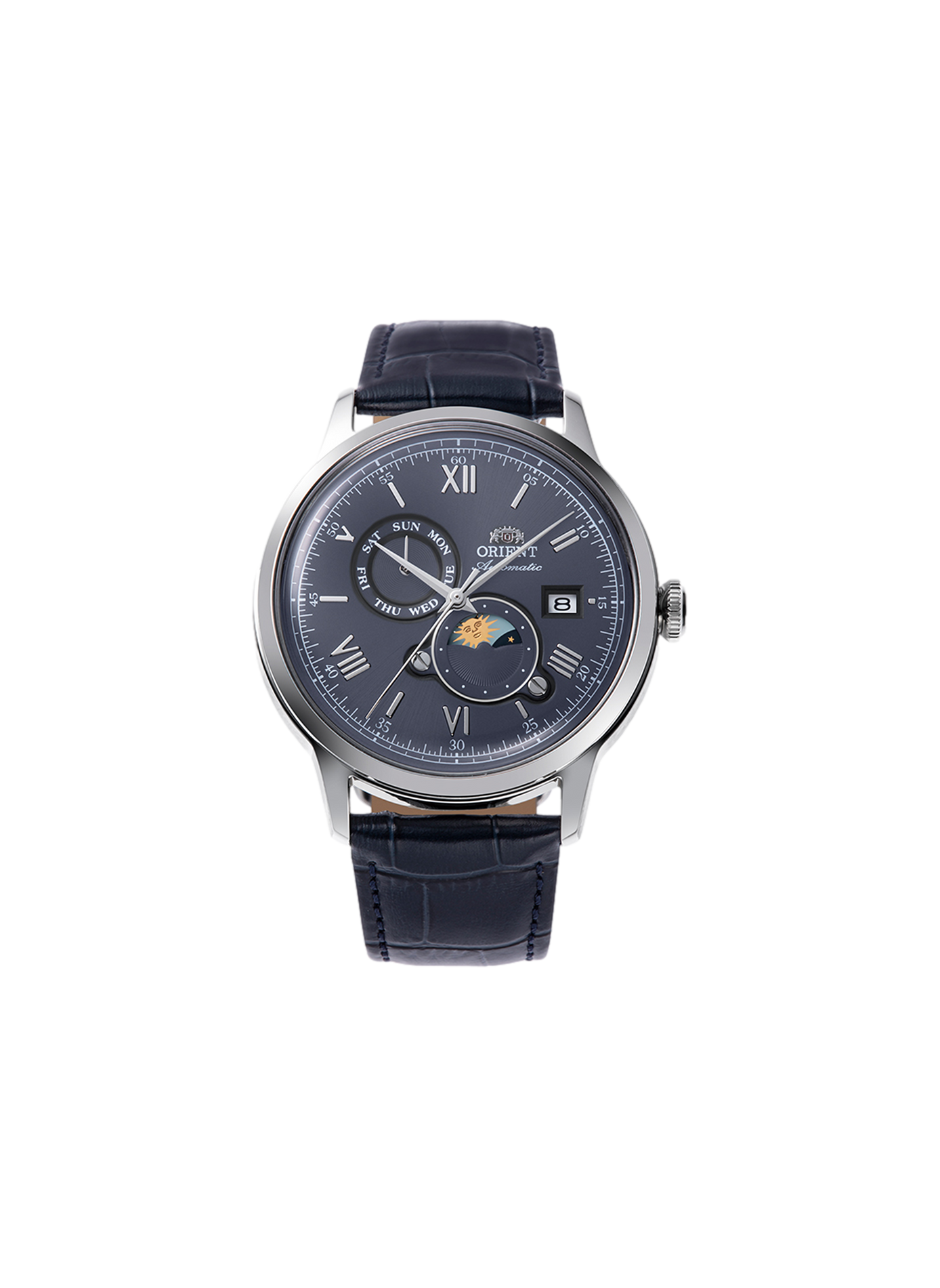 Automatische Uhr Sonne & Mond aus Leder ORIENT Blau
