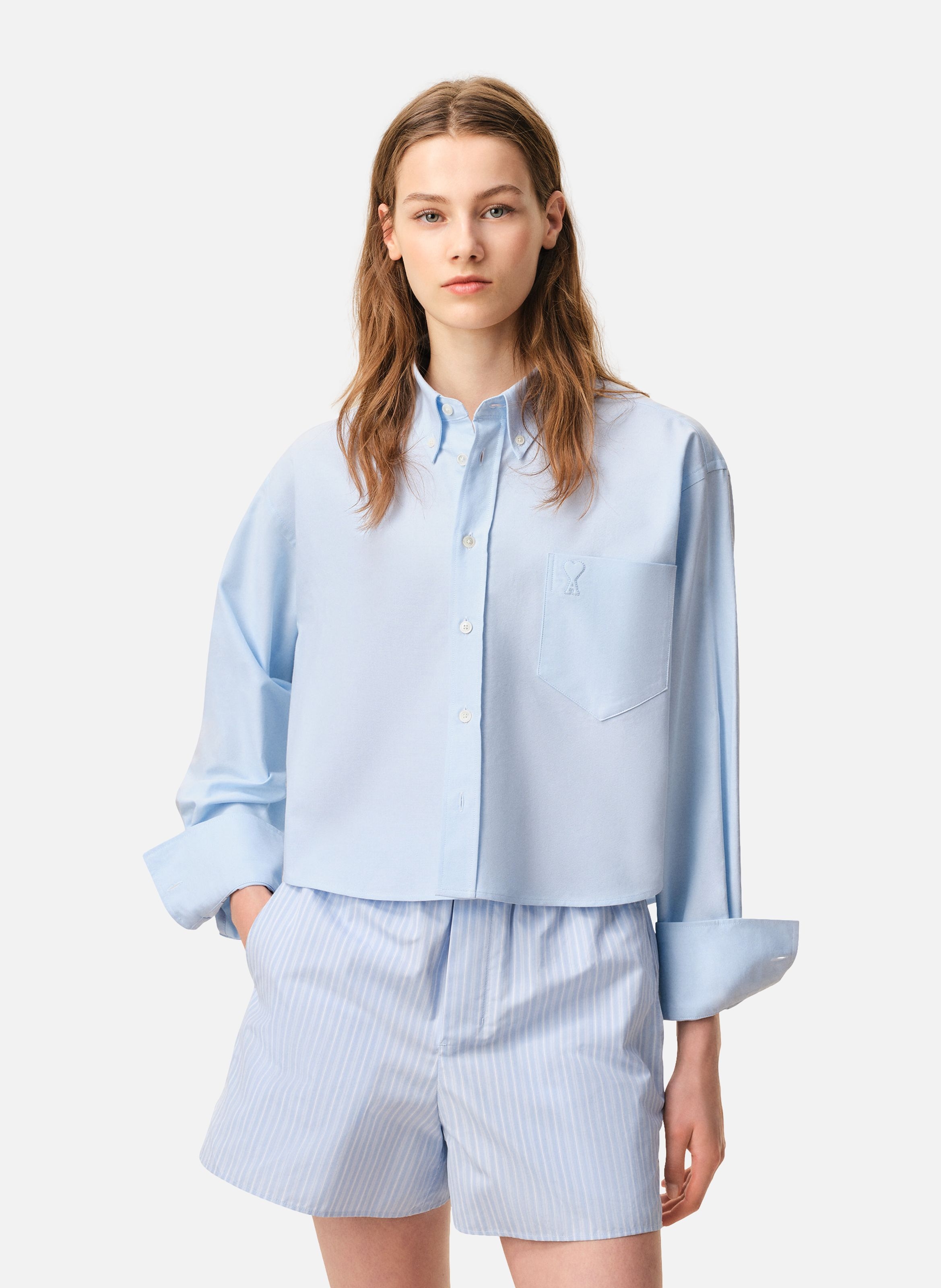 Chemise croppée oversize ami de coeur en coton AMI PARIS Bleu