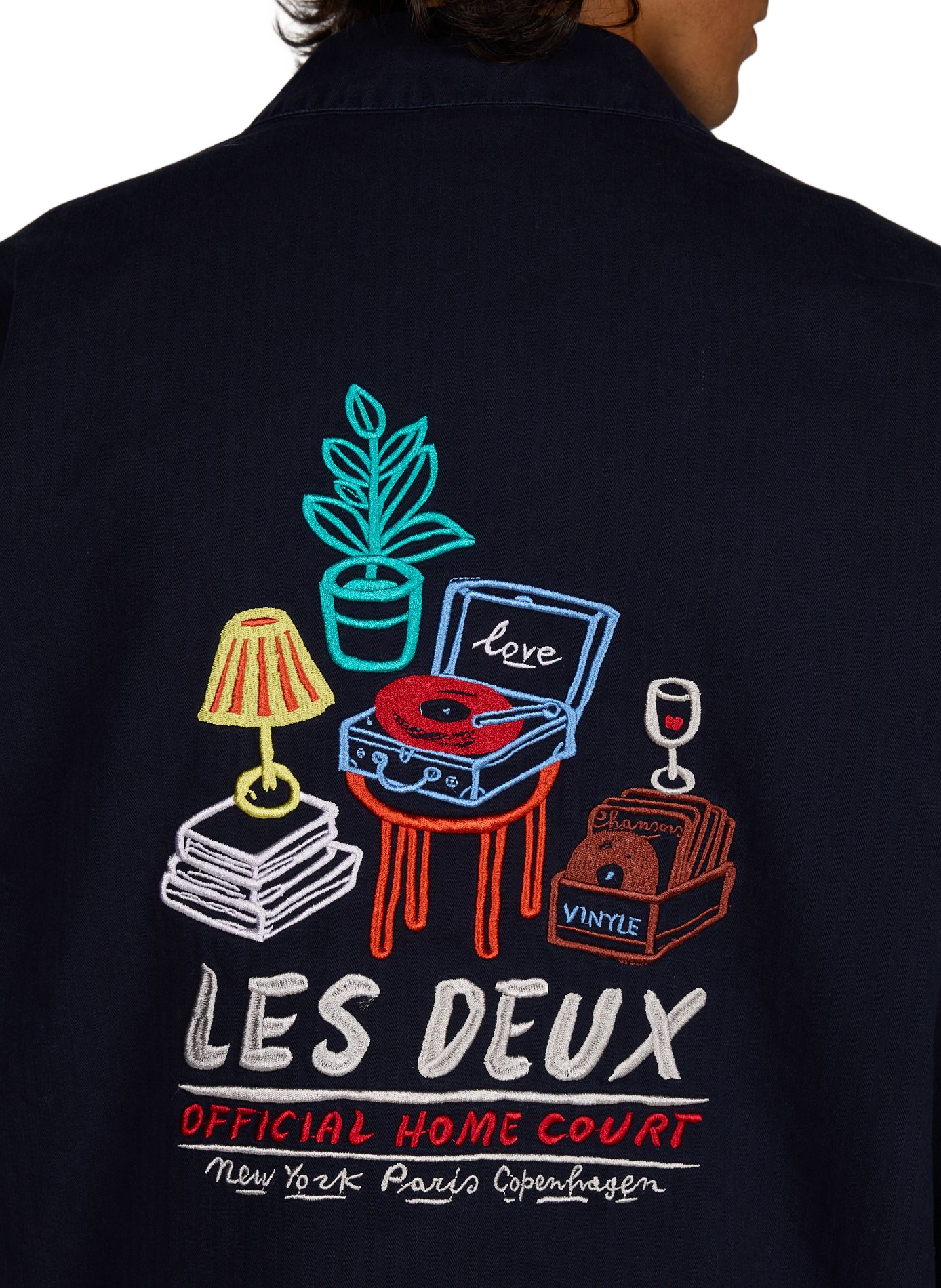 Straight buttoned jacket with embroidery LES DEUX Blue