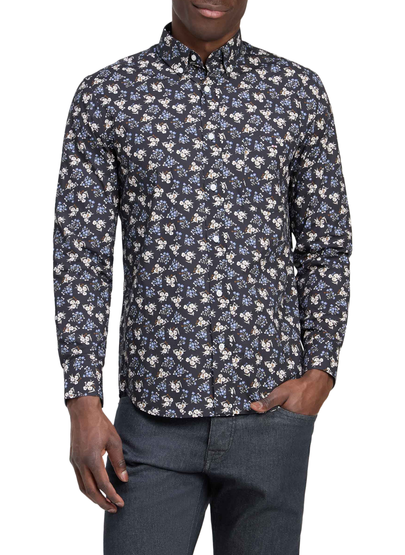 Chemise droit à motif en coton EDEN PARK Marron
