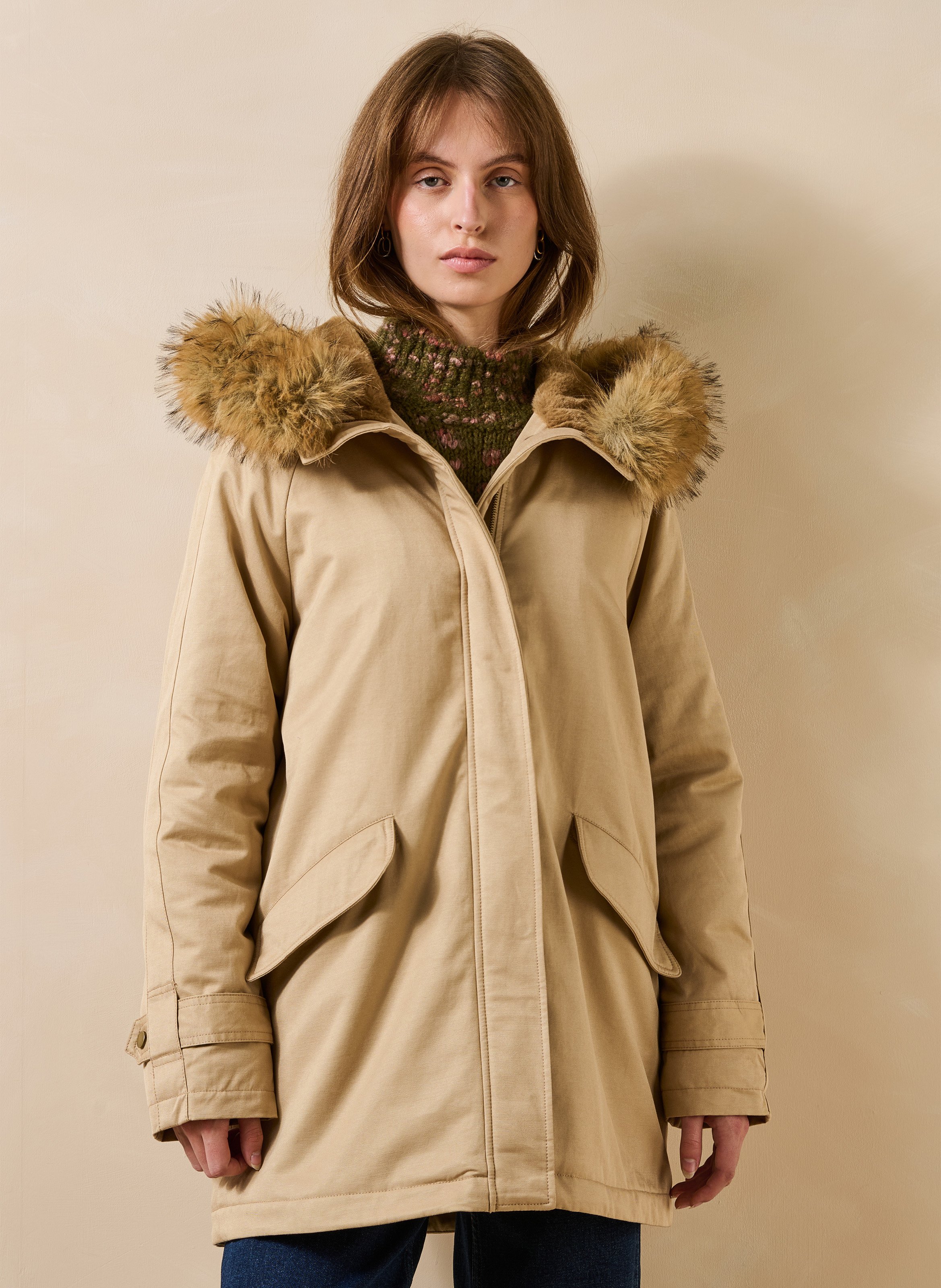 Parka met opstaande kraag van katoenmix LA FEE MARABOUTEE Beige