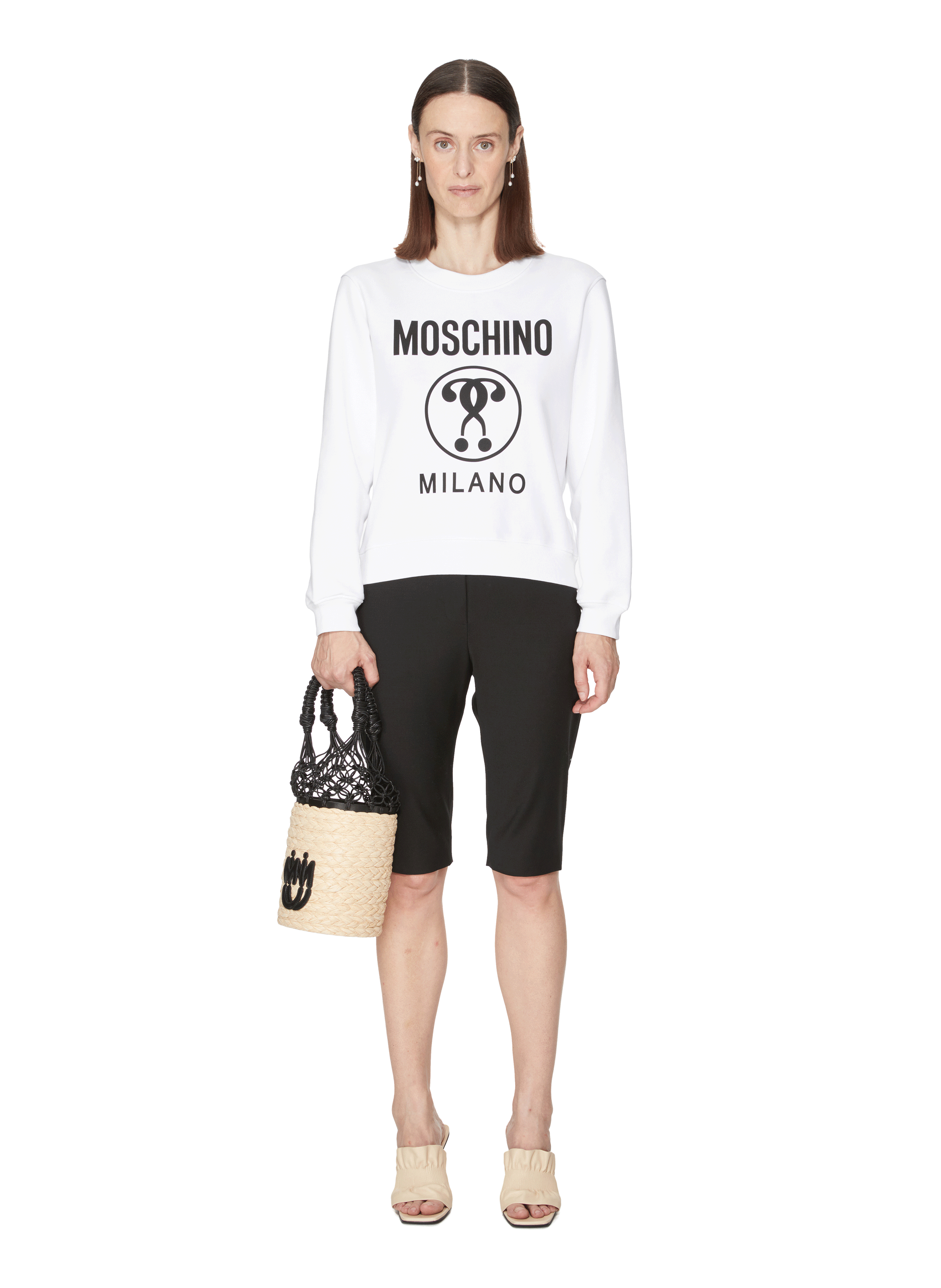 Cotton ?Double Question Mark? print Sweatshirt  MOSCHINO White