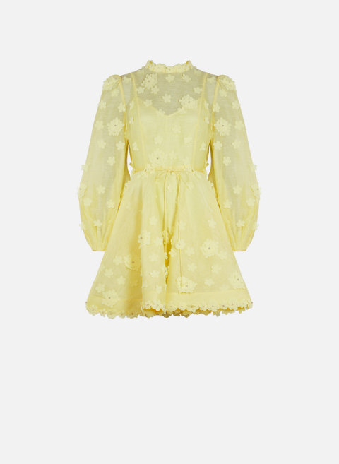 فستان قصير من الكتان والحرير أصفر zimmermann 