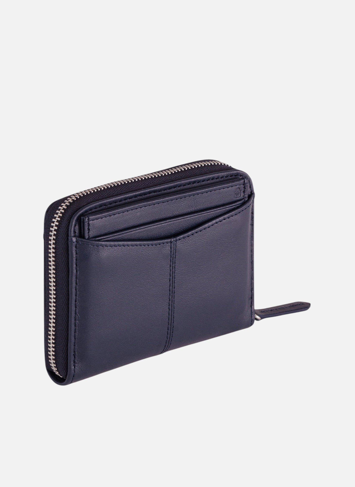 Porte monnaie zippé avec porte cartes amovible charlotte en cuir lisse LE TANNEUR Bleu