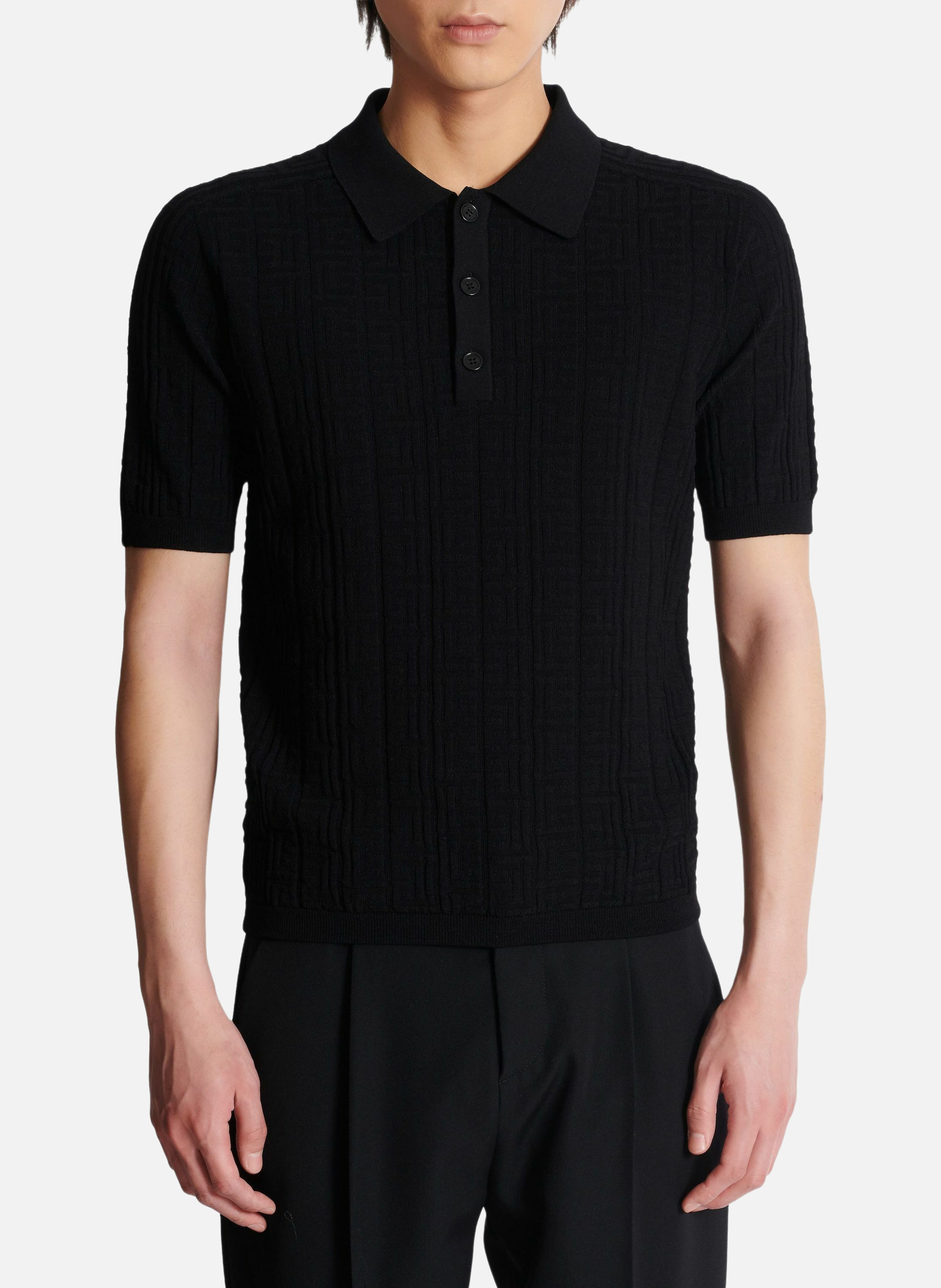Polo en maille monogrammée BALMAIN Noir
