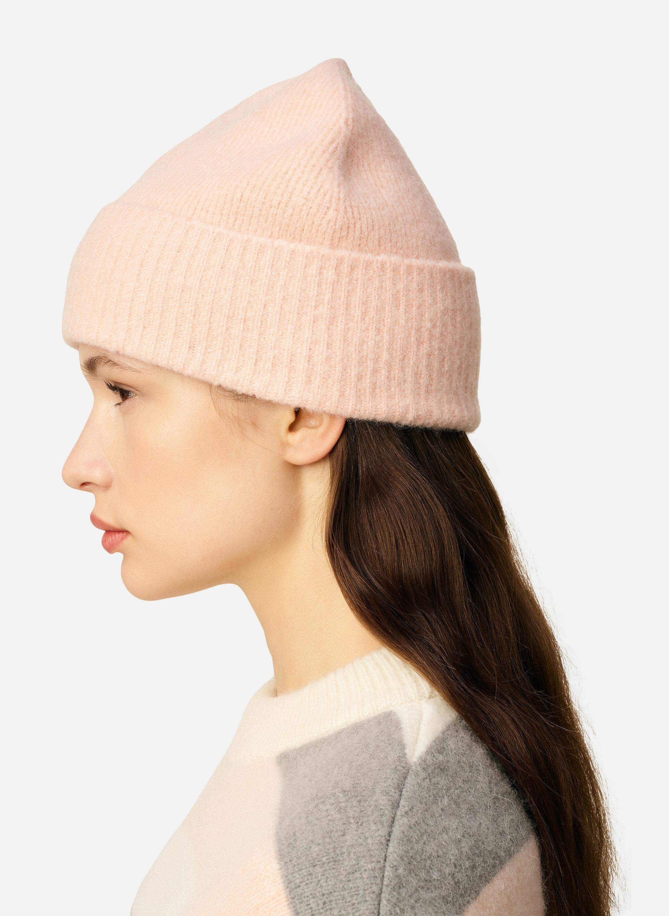 Bonnet ami de coeur en alpaga rayé unisexe AMI PARIS Rose