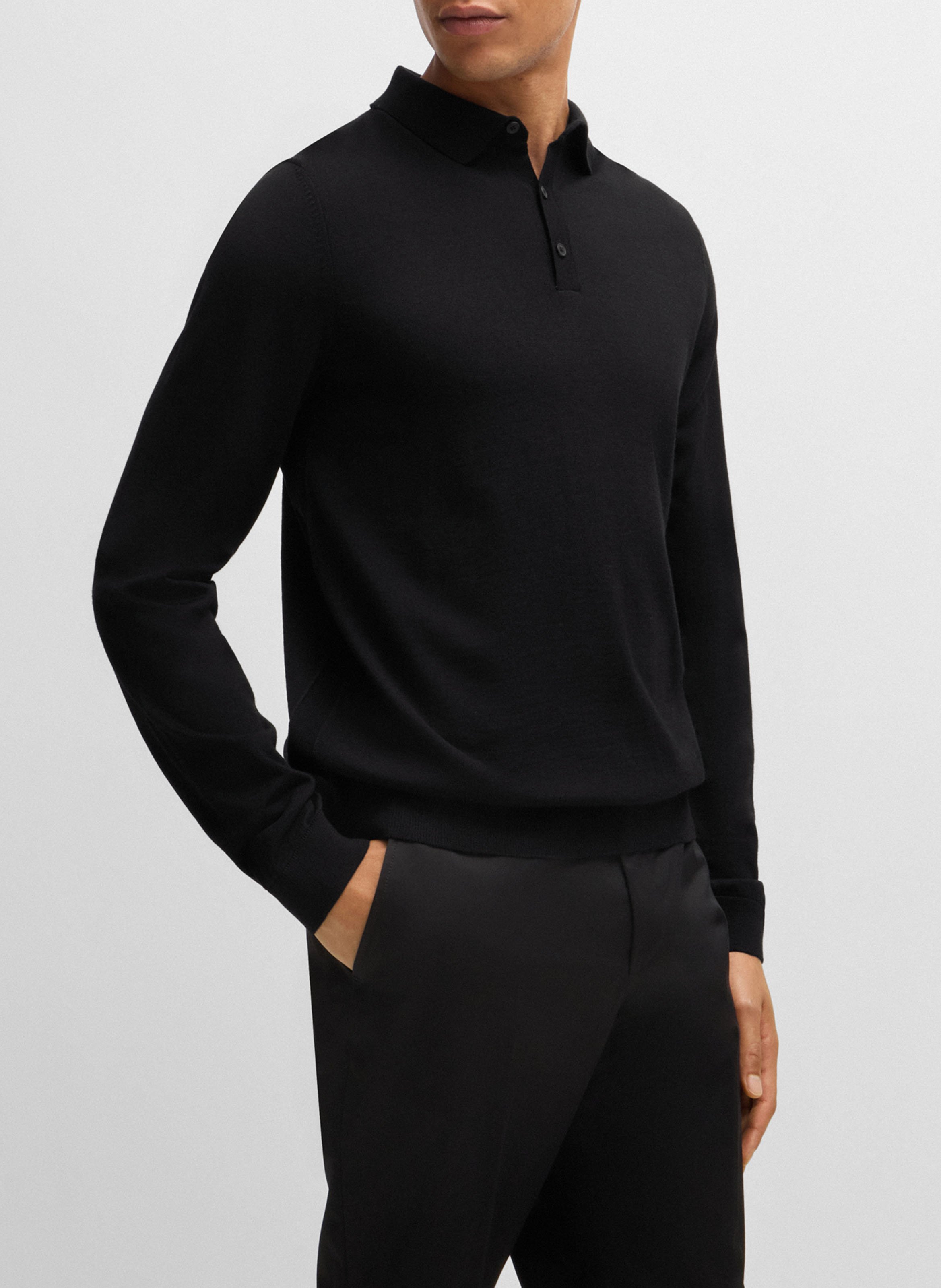 BOSS Polo slim-fit en laine Noir