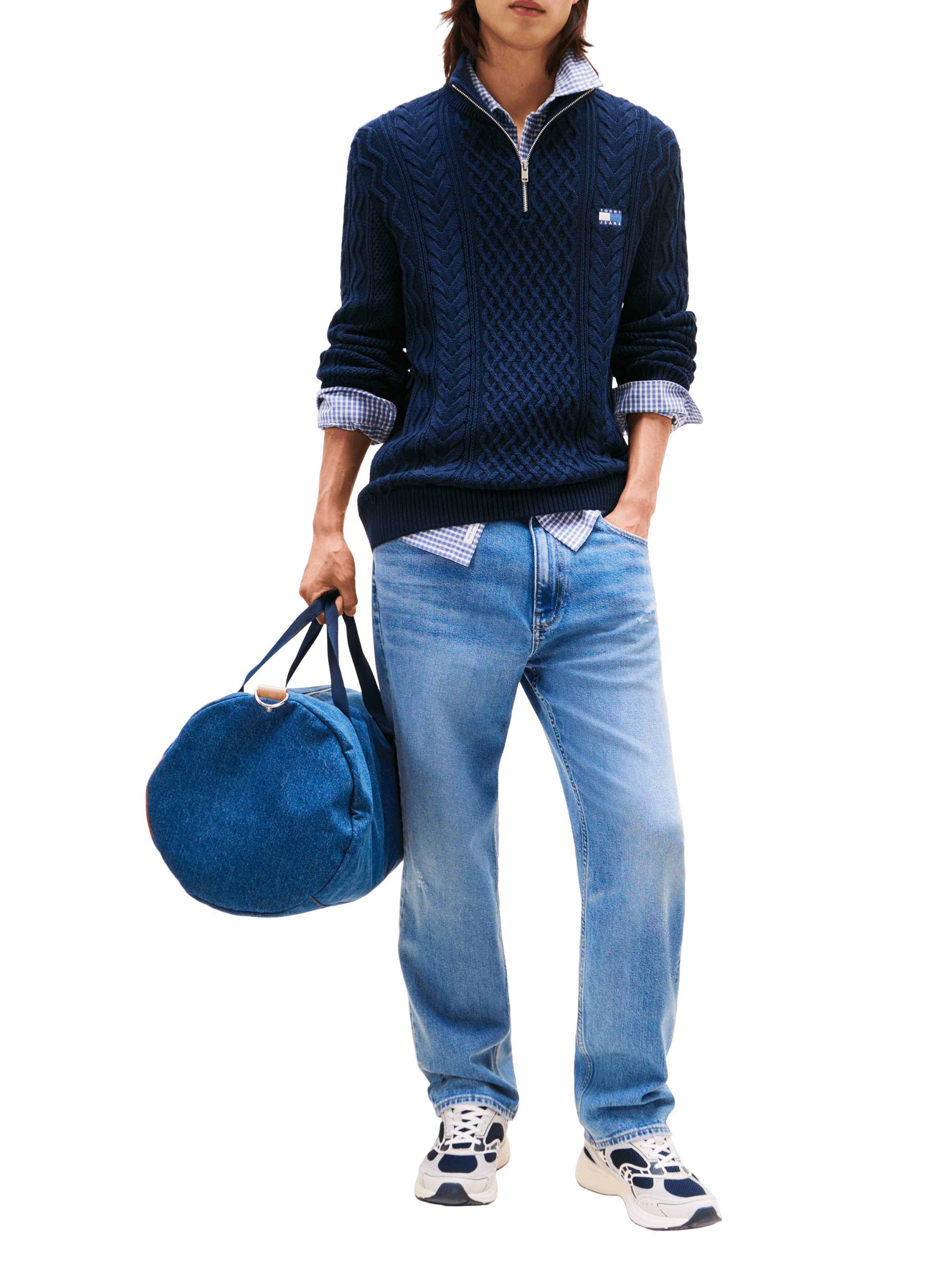 Fitted twisted knit zip-up sweater TOMMY HILFIGER Blue