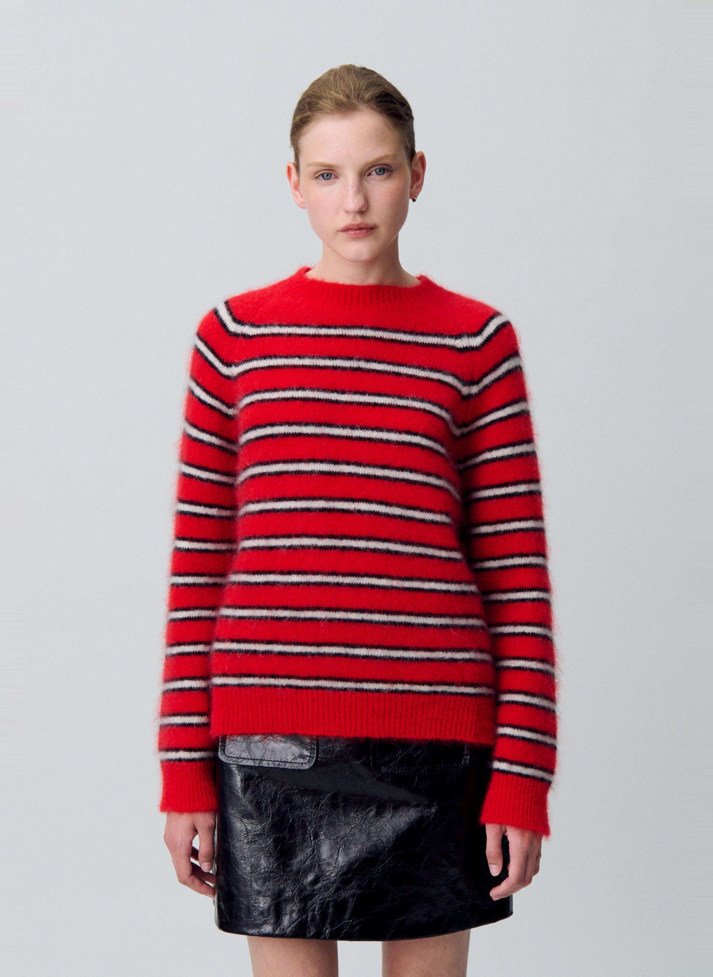 Pull ample col rond rayé en mohair mélangé missia CLAUDIE PIERLOT Rouge