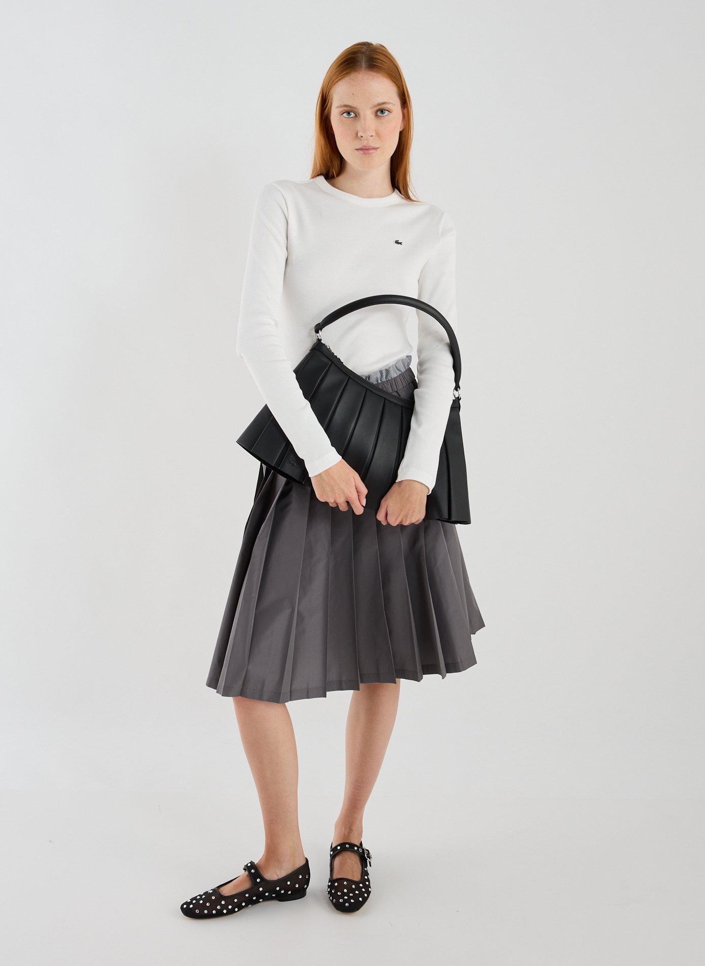 Grand sac Lenglen porté épaule plissé en cuir LACOSTE Noir