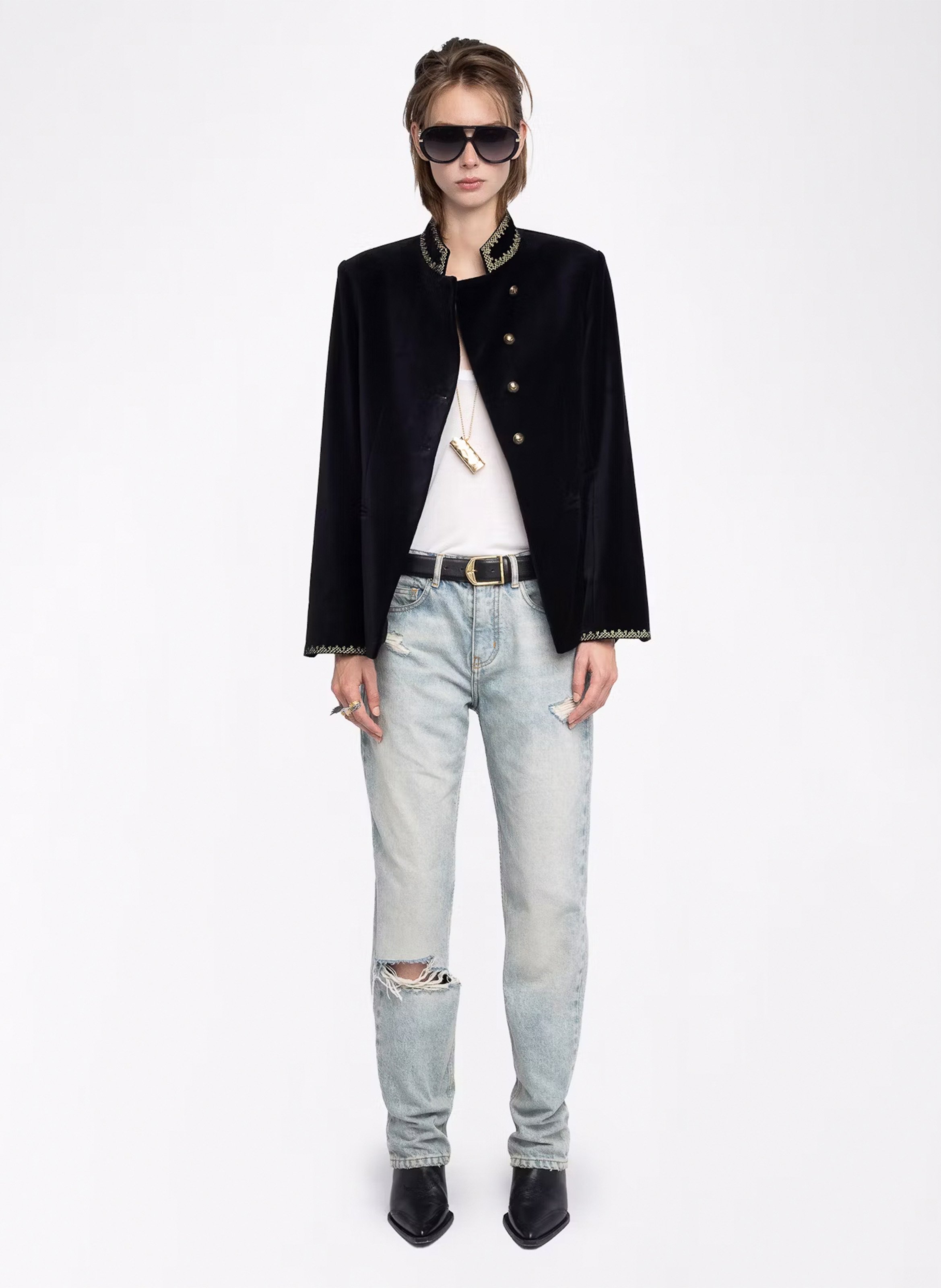Blazer droit col officier en coton verysa ZADIG&VOLTAIRE Noir