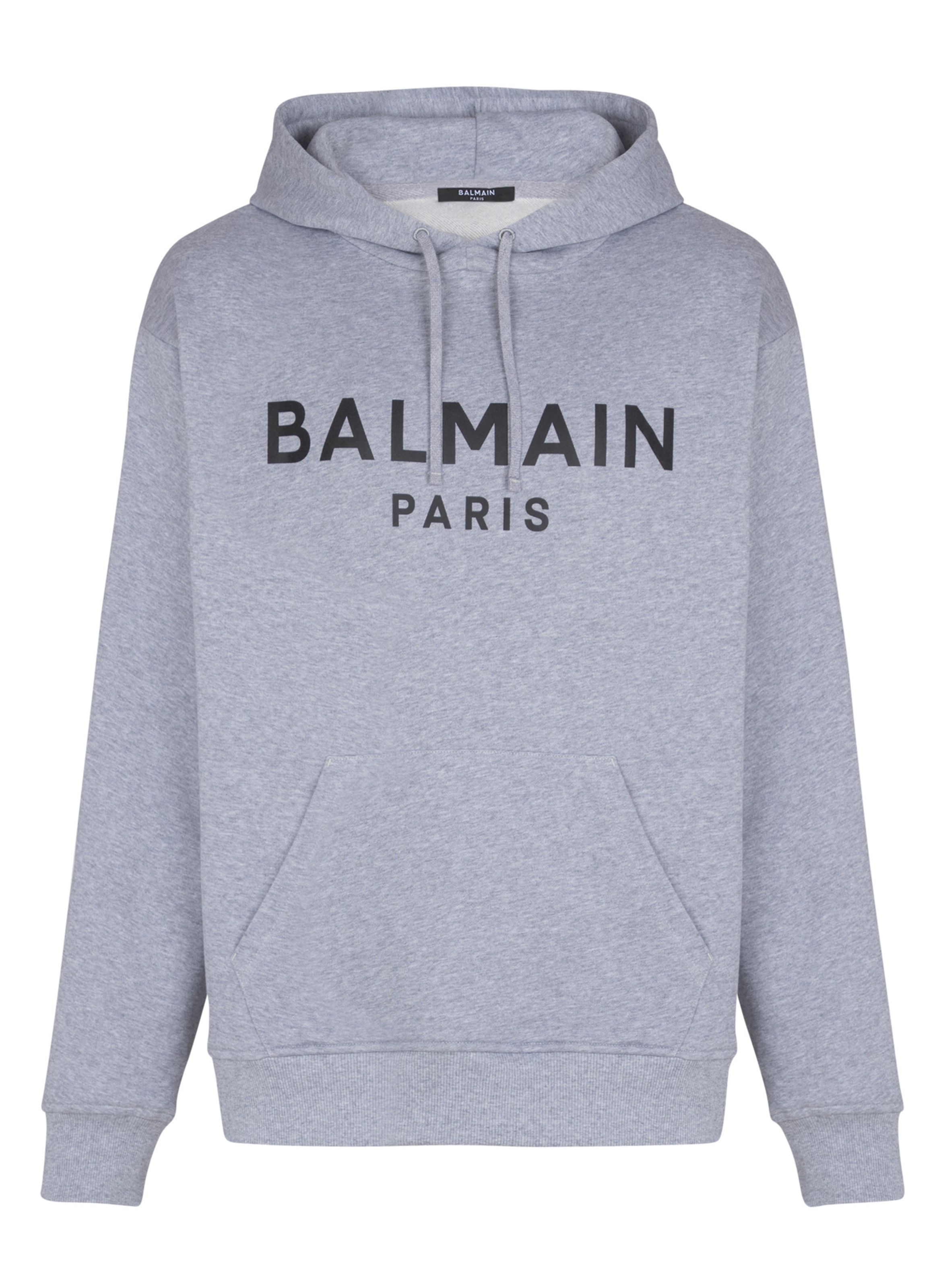 BALMAIN Hoodie en coton à imprimé Gris