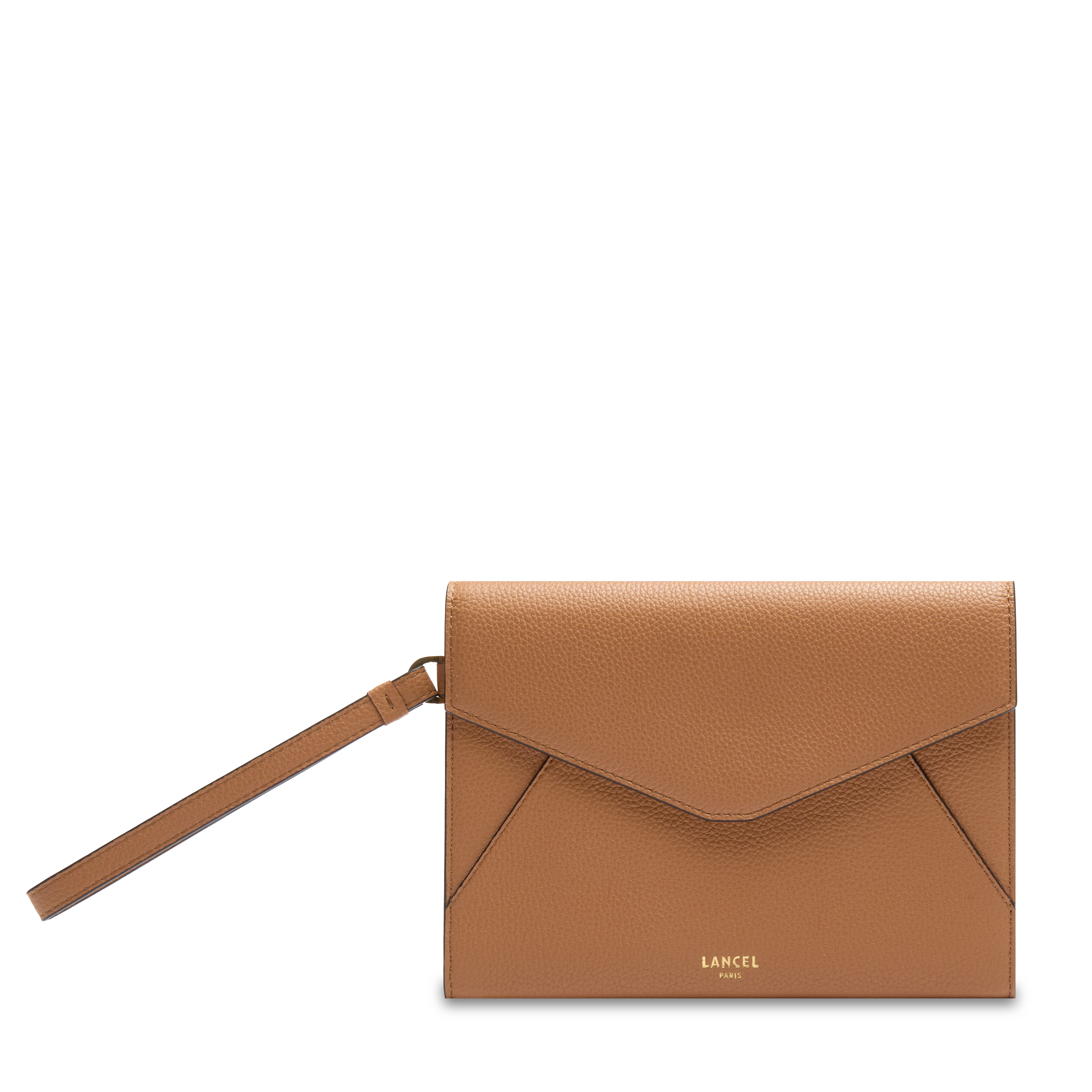 LANCEL Pochette rabat m enveloppe de lancel en cuir Marron
