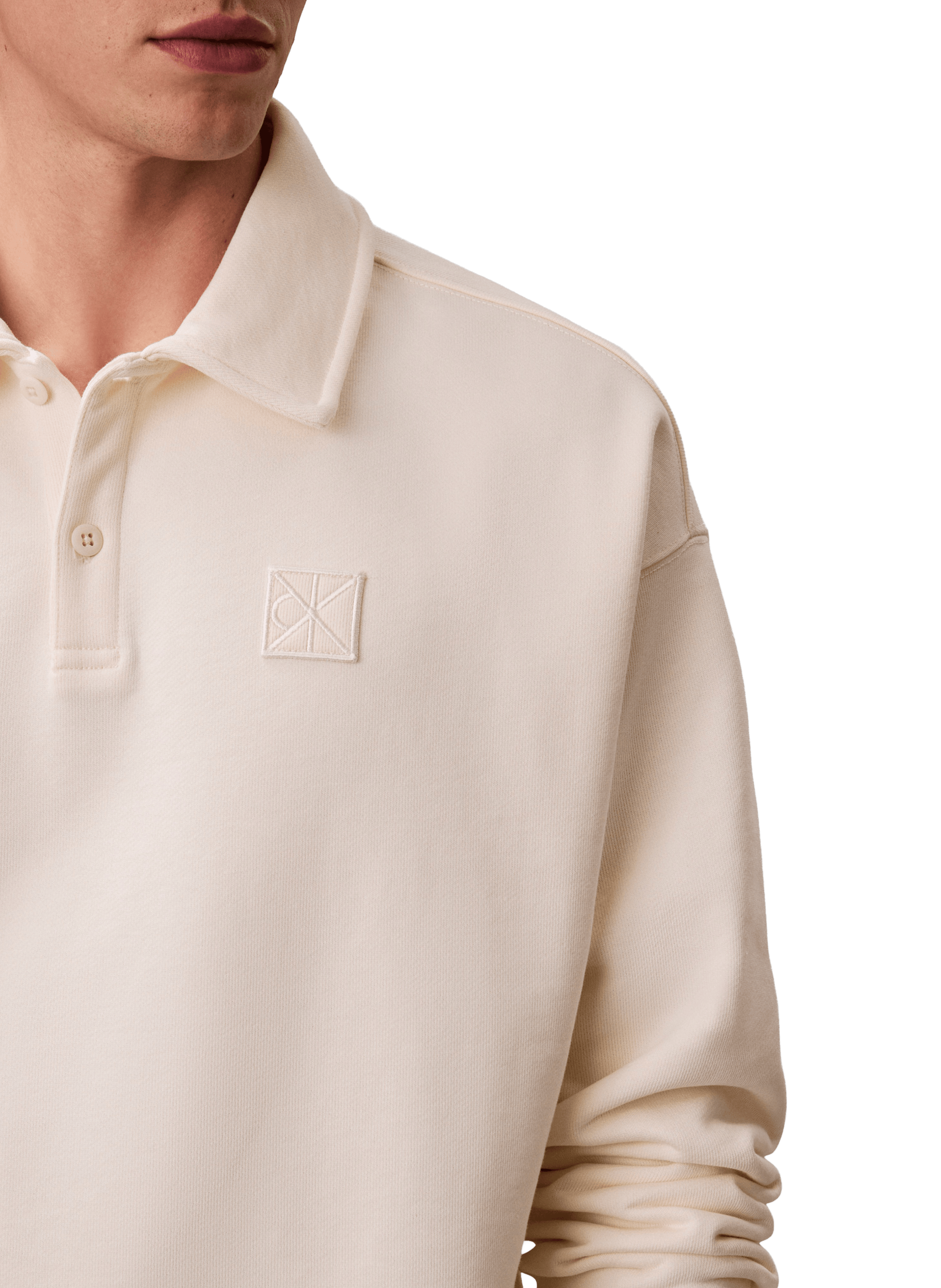 Sweat col polo manches longues en coton CALVIN KLEIN Blanc