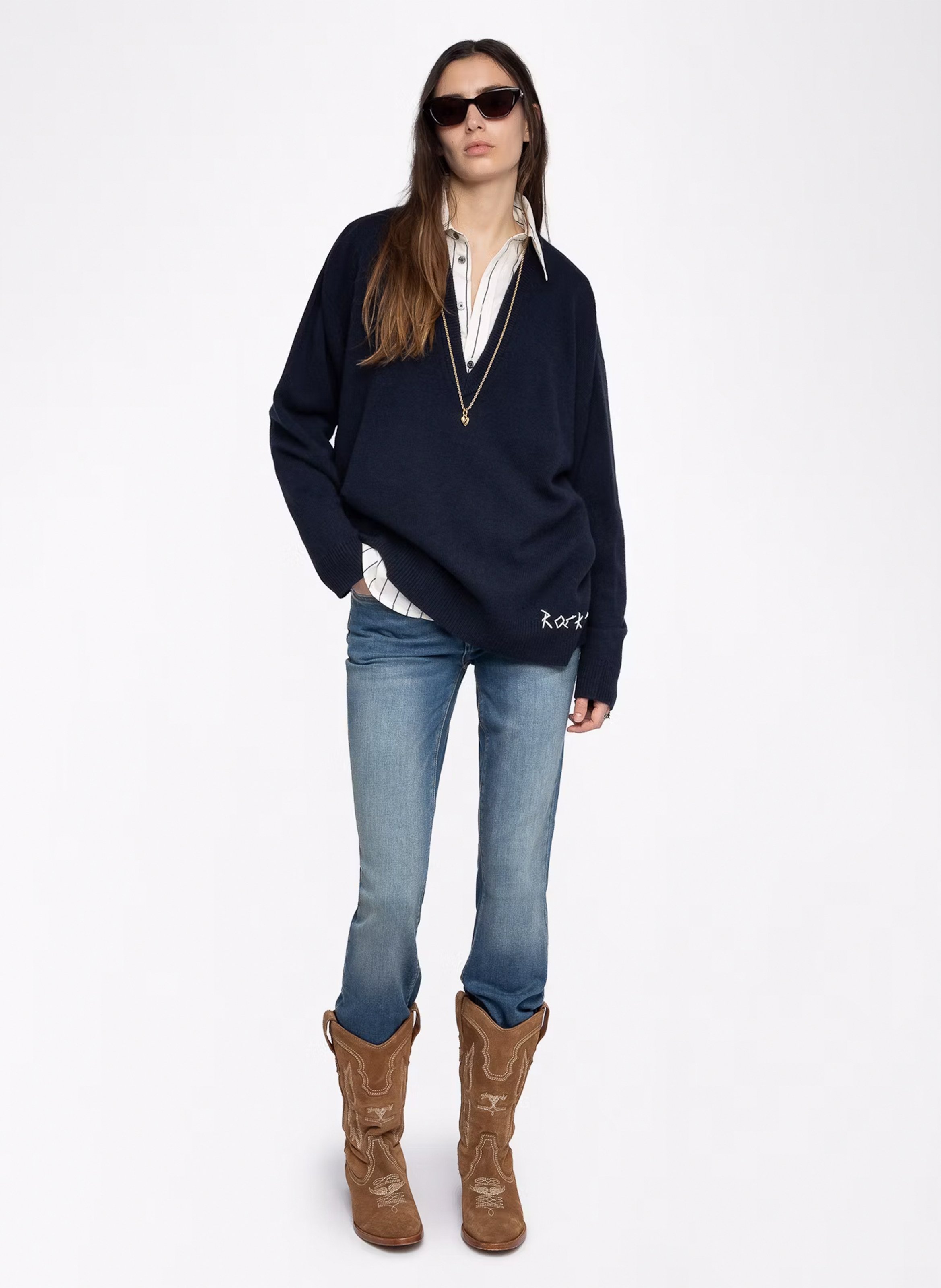 Pull col v en laine mélangée swyny ZADIG&VOLTAIRE Bleu