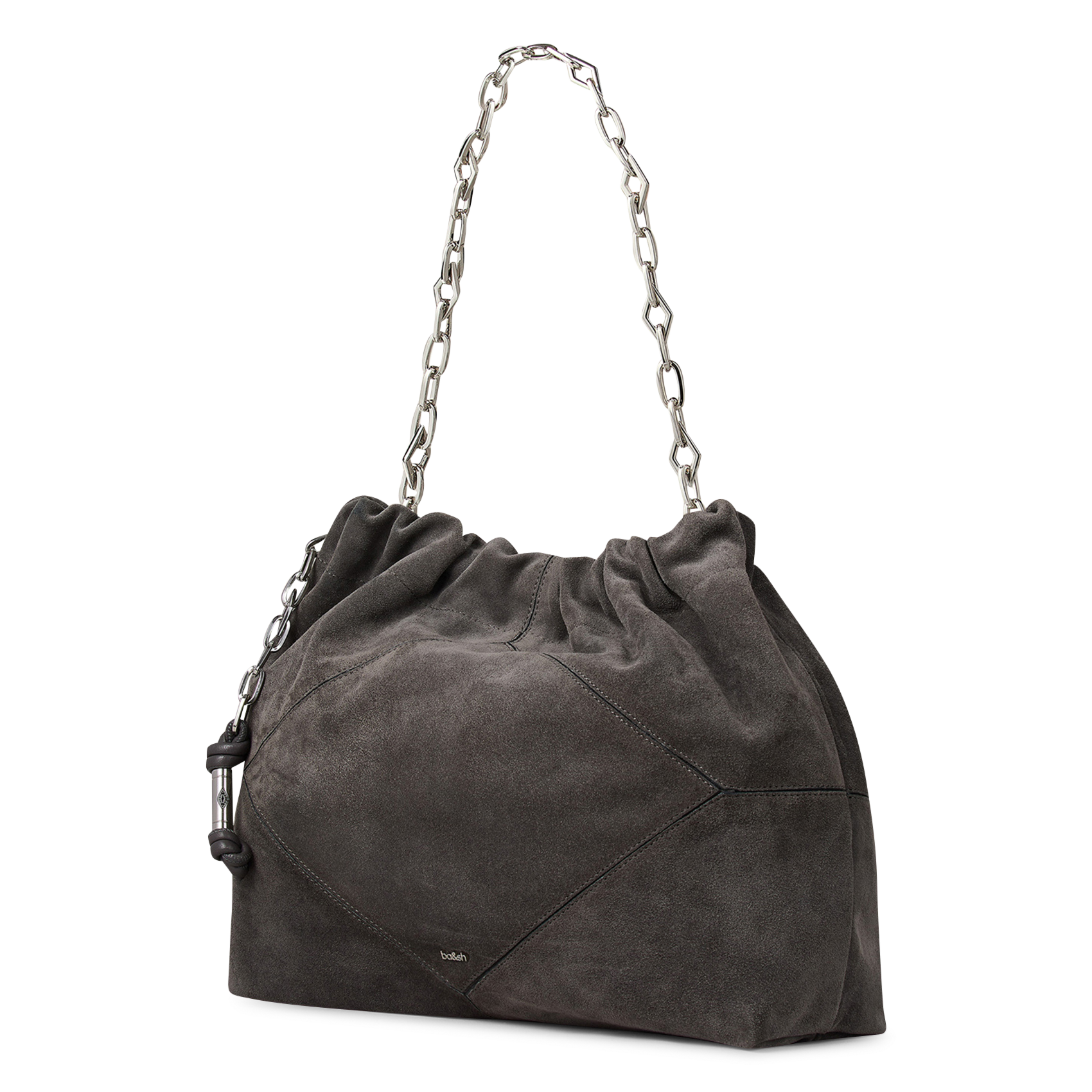 Sac tote épaule à chaîne en cuir velours june tote BA&SH Gris