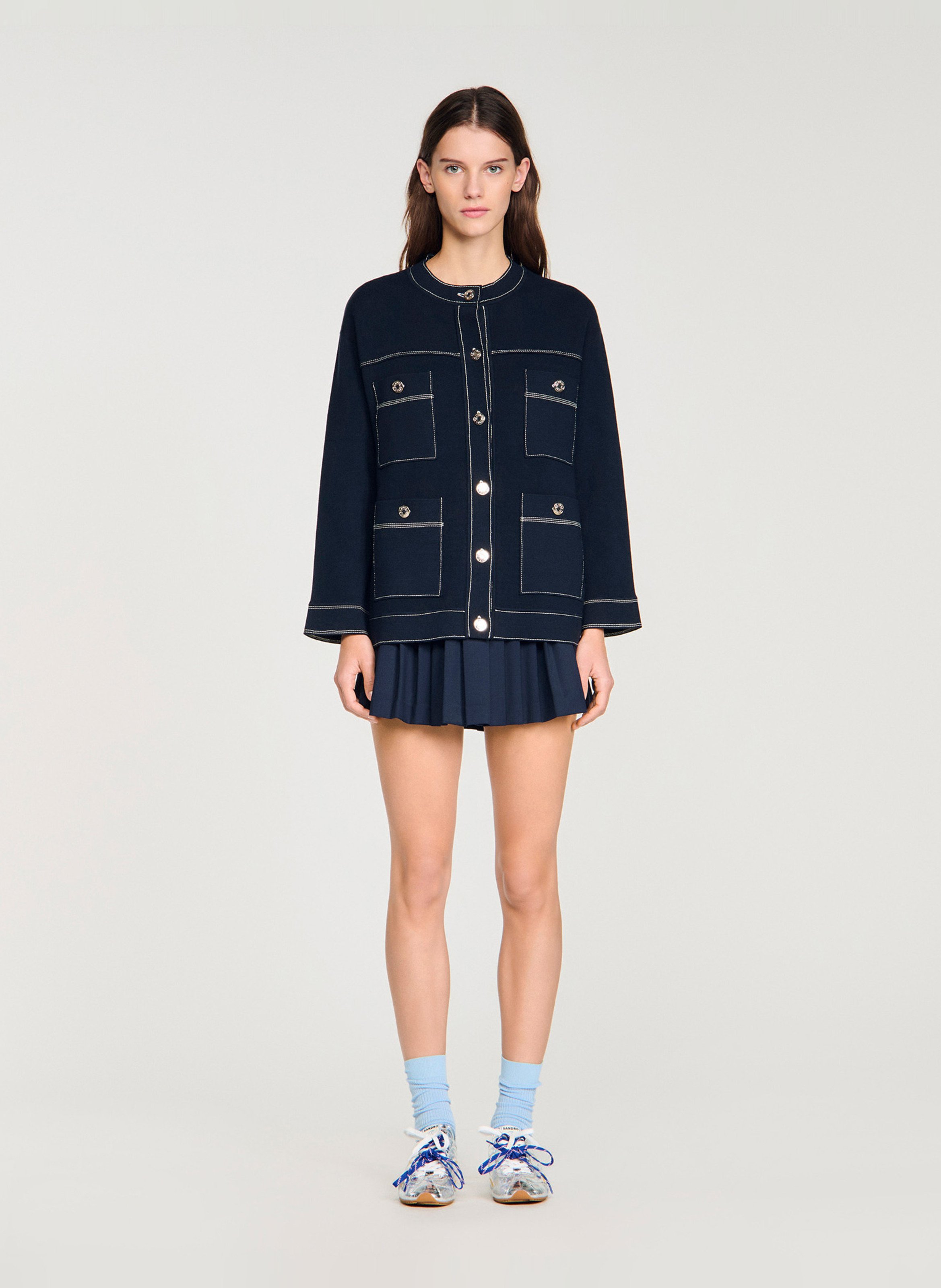 Cardigan droit col rond SANDRO Bleu