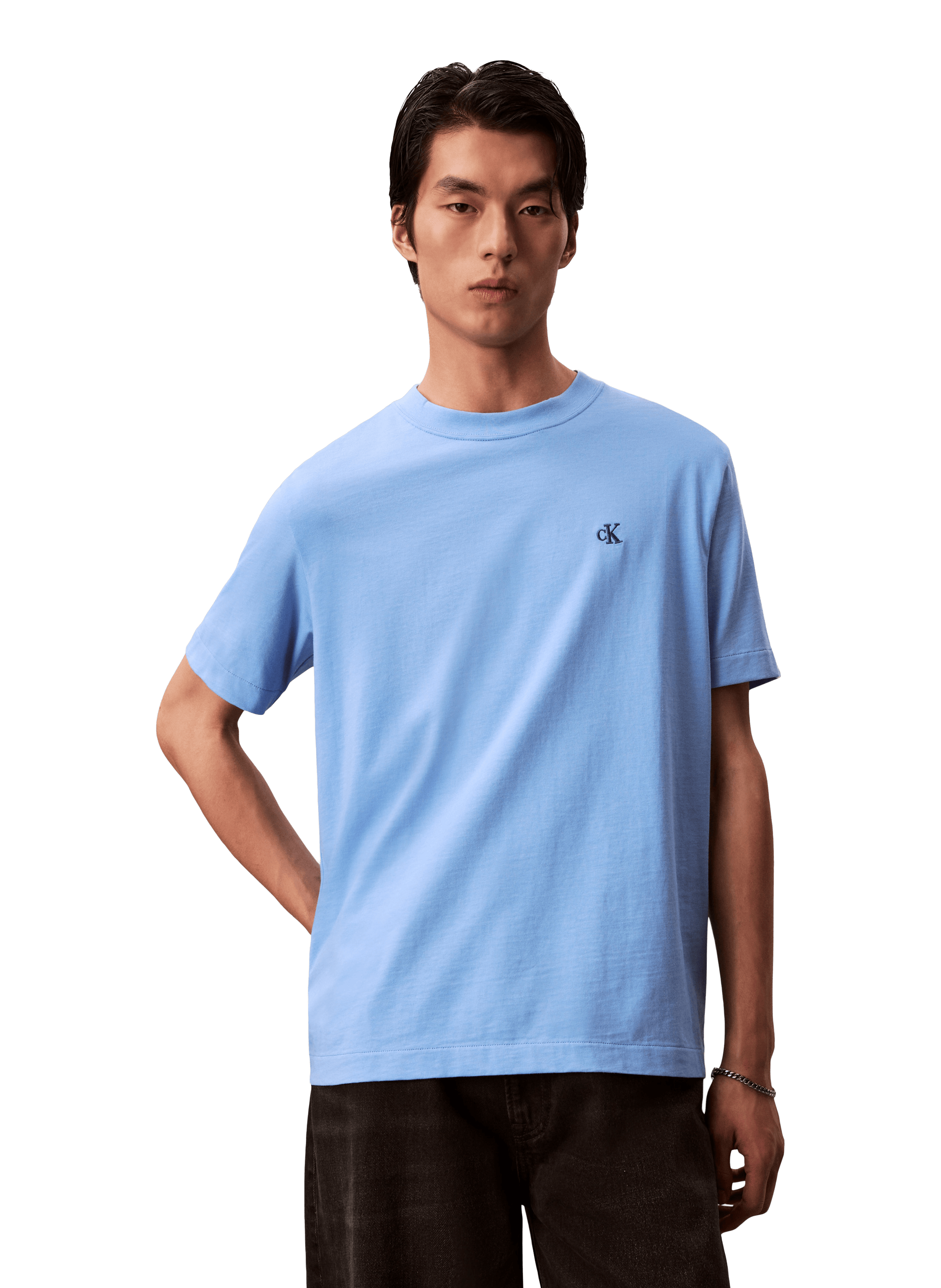 T-shirt à col rond en coton CALVIN KLEIN Bleu