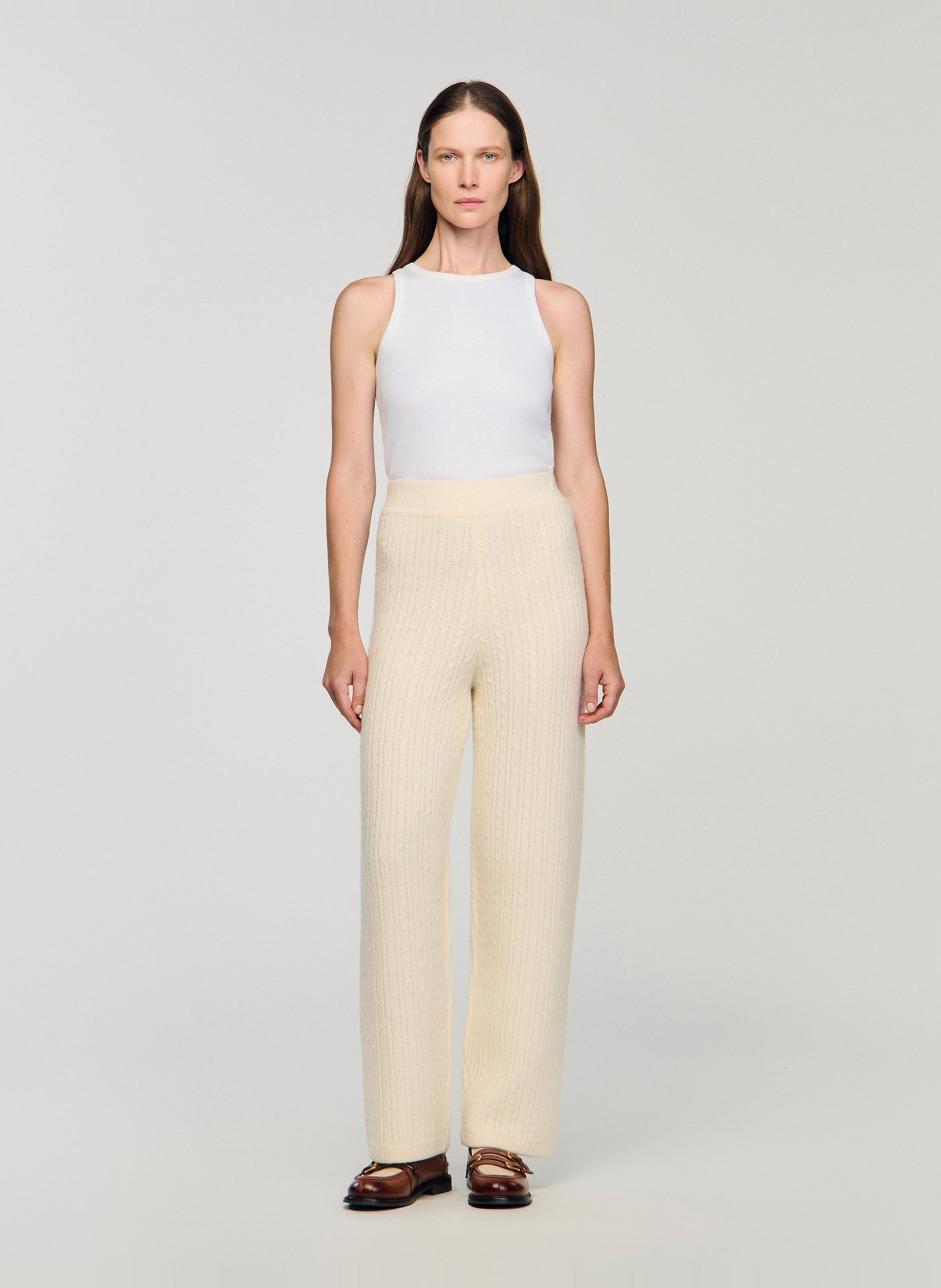 Pantalon droit tressée en laine SANDRO Beige