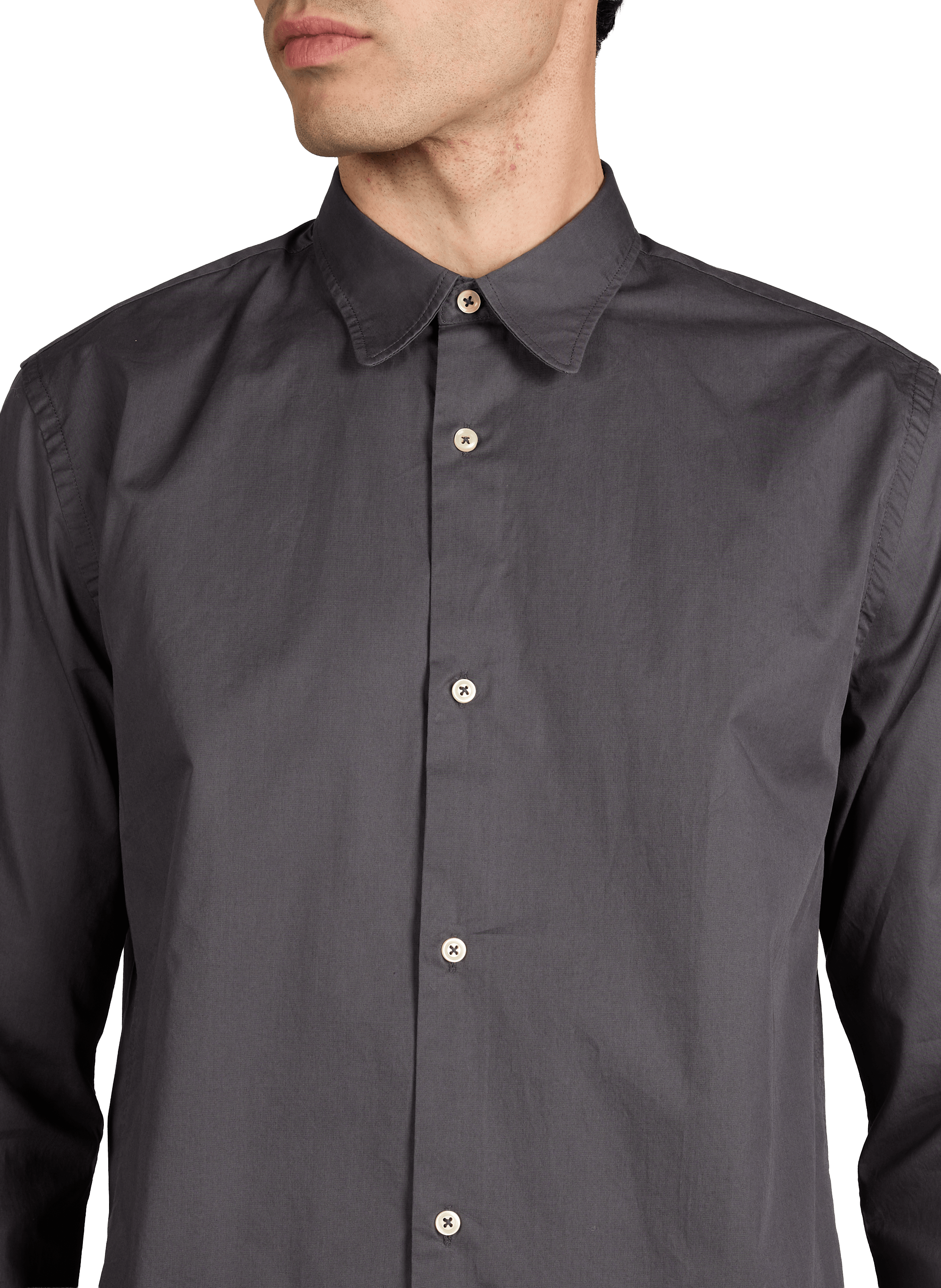 Chemise unie à col plat en coton OFFICINE GENERALE Gris