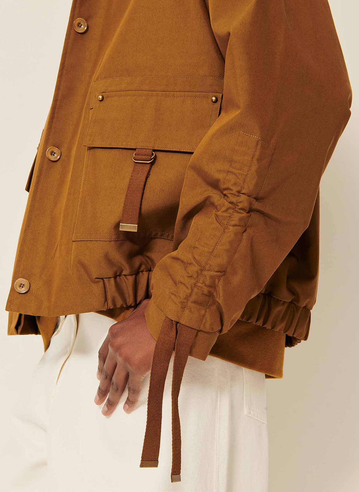 Blouson oversize col classique en coton mélangé diwork SESSUN Marron