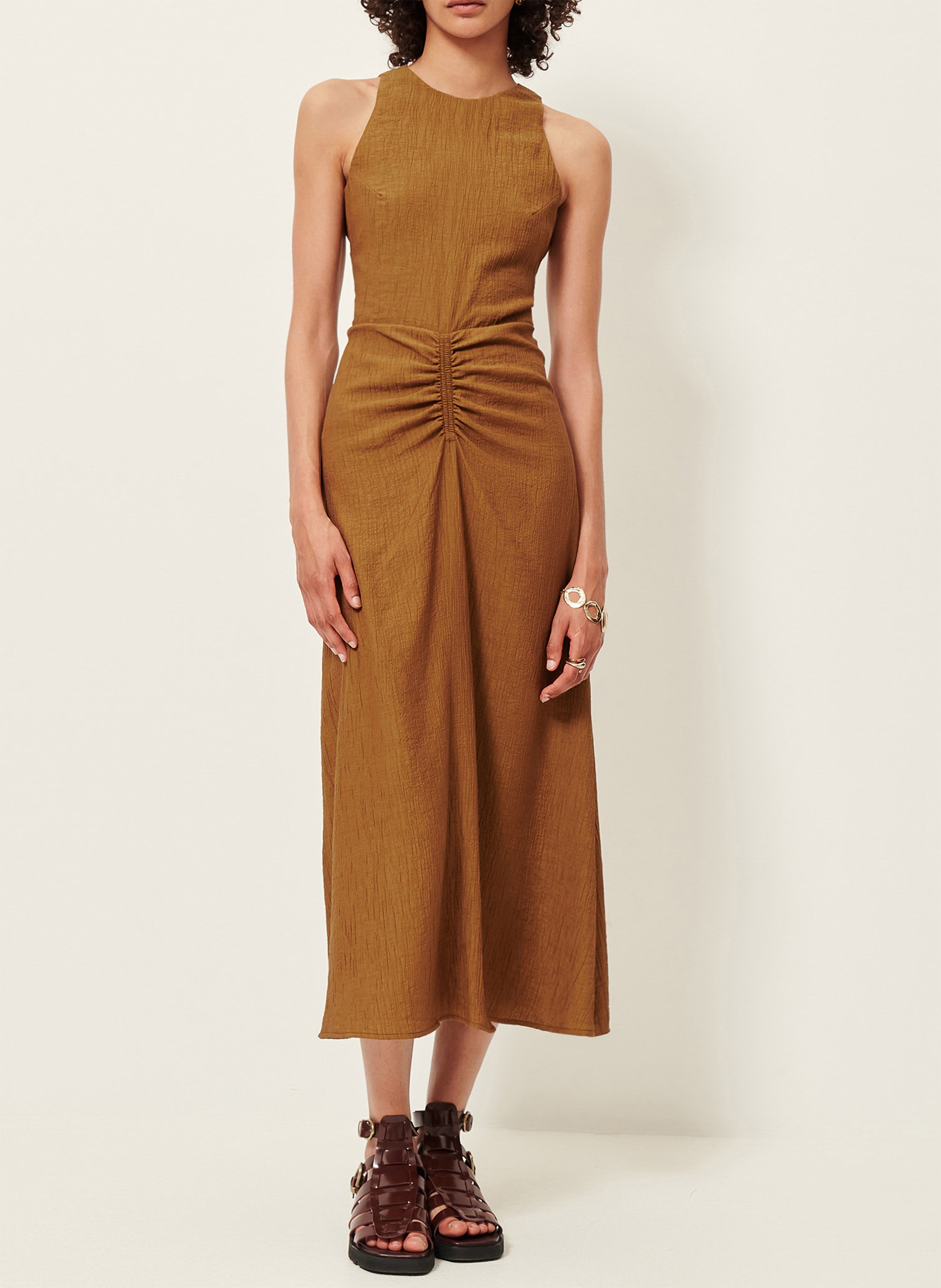 Robe midi col rond lua SESSUN Marron