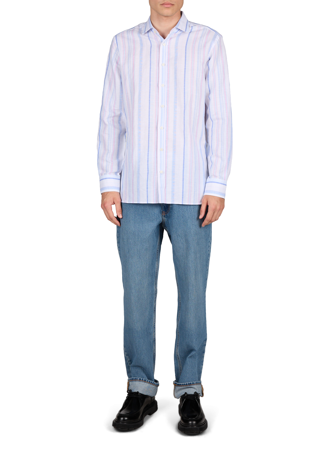 Chemise à rayures en lin et coton HACKETT Bleu